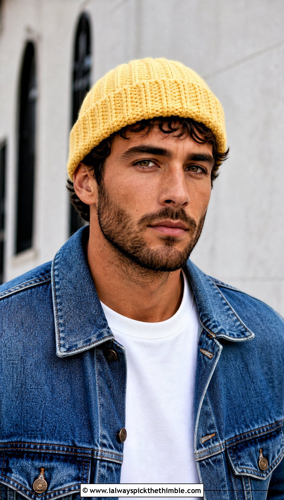 Ribbed Crochet Beanie With Denim Jacket - 20 crocheted mens hats outfit ideas