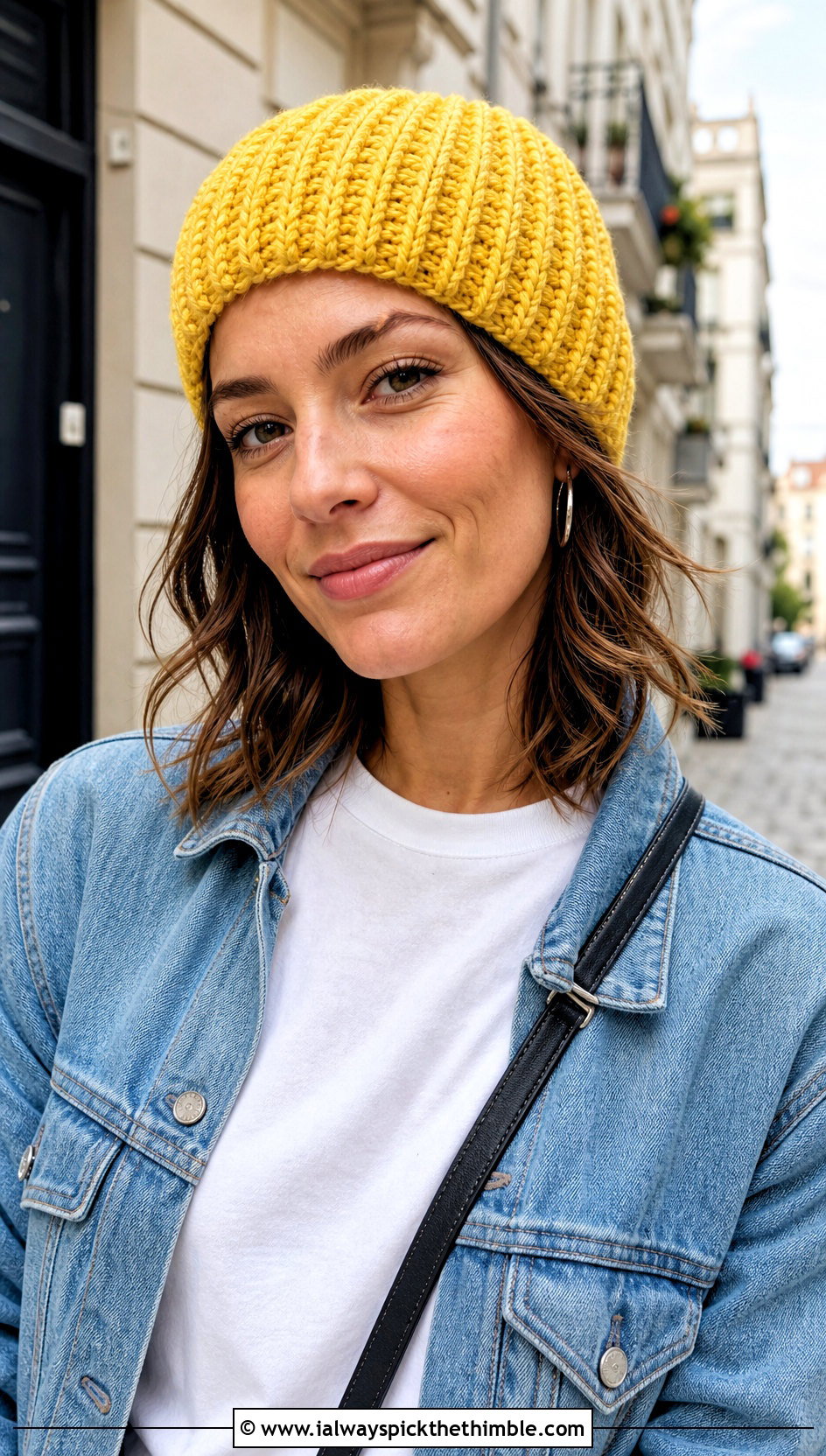 Ribbed Crochet Beanie With Denim Jacket - 20 Easy Crochet Womens Hat outfit ideas