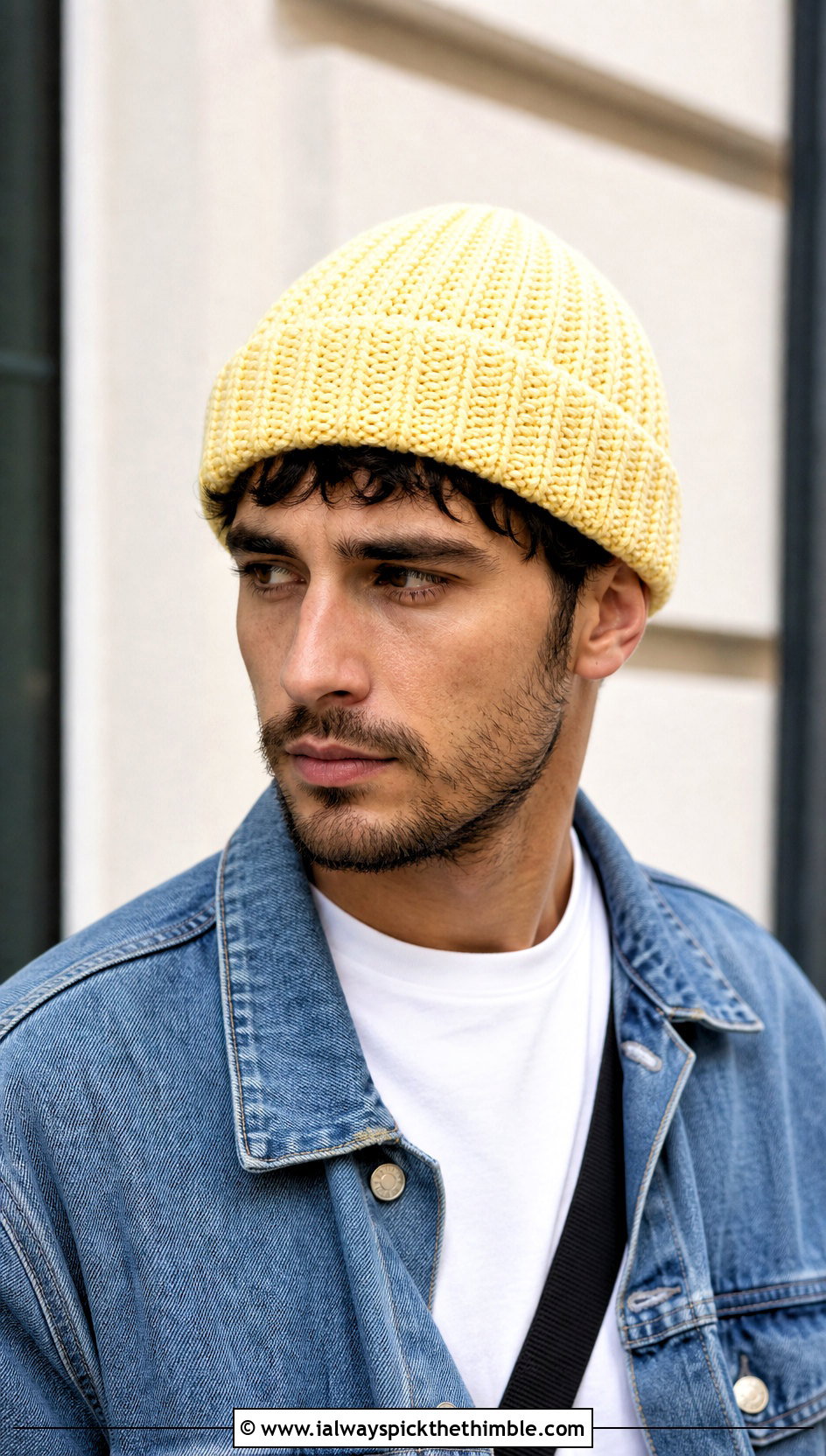 Ribbed Crochet Beanie With Denim Jacket - 20 male crochet hat outfit ideas