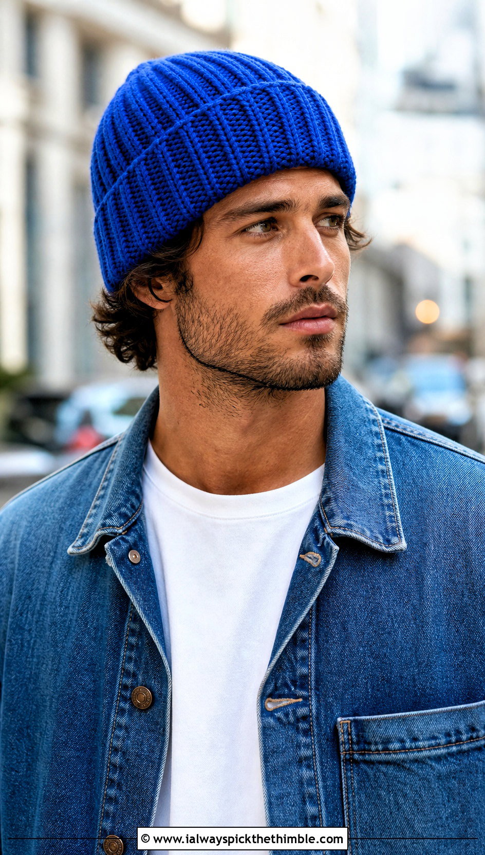 Ribbed Crochet Beanie With Denim Jacket - 25 crochet hat men outfit ideas