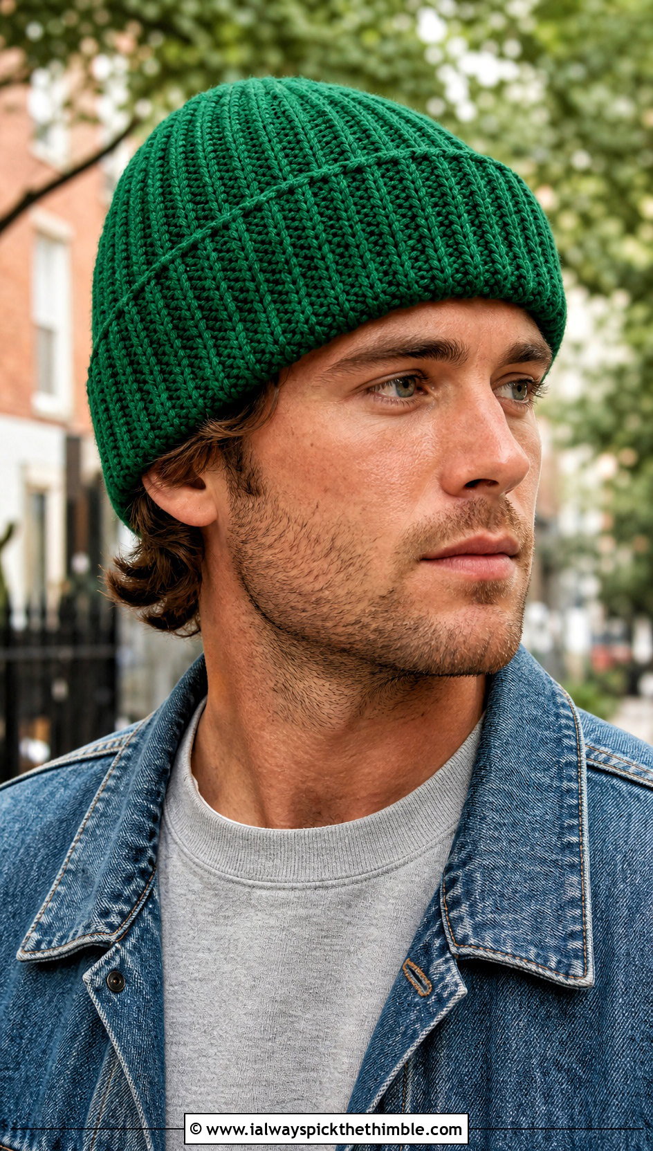 Ribbed Crochet Beanie With Denim Jacket - 25 crochet hats for men outfit ideas