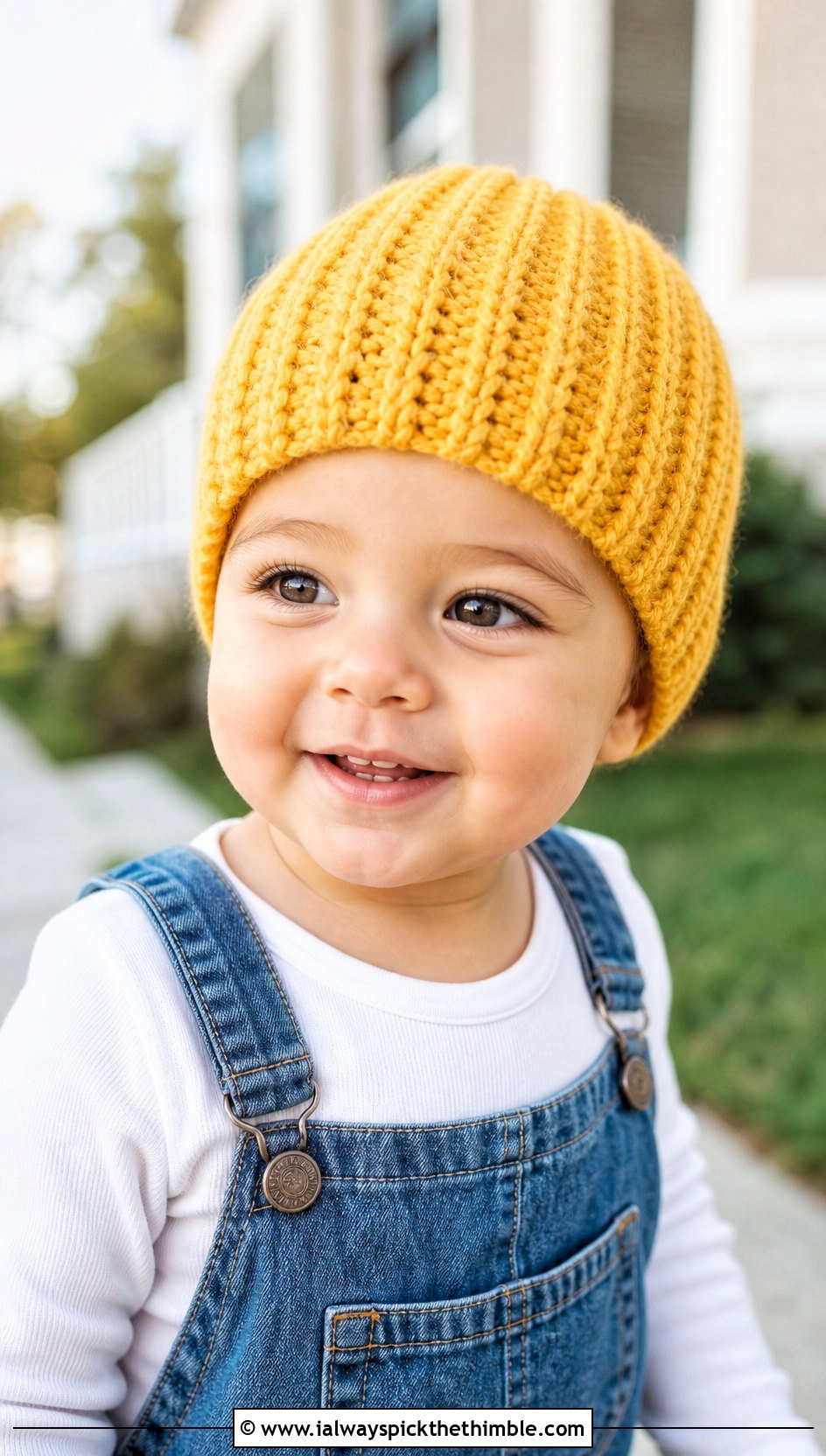 Ribbed Crochet Beanie With Denim Overalls - 15 12 Month Crochet Hat outfit ideas