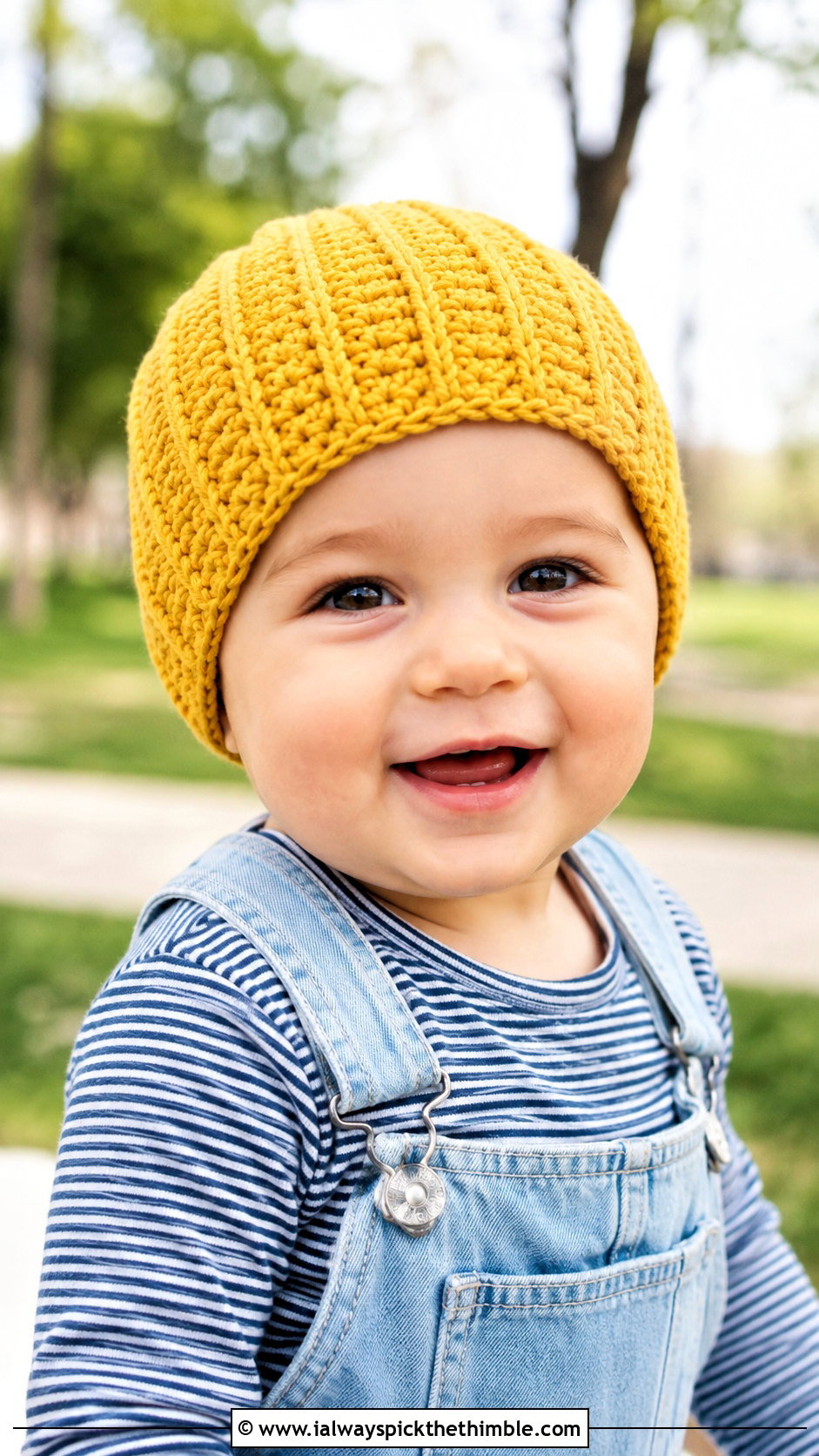 Ribbed Crochet Beanie With Denim Overalls - 15 12 month old crochet hat outfit ideas