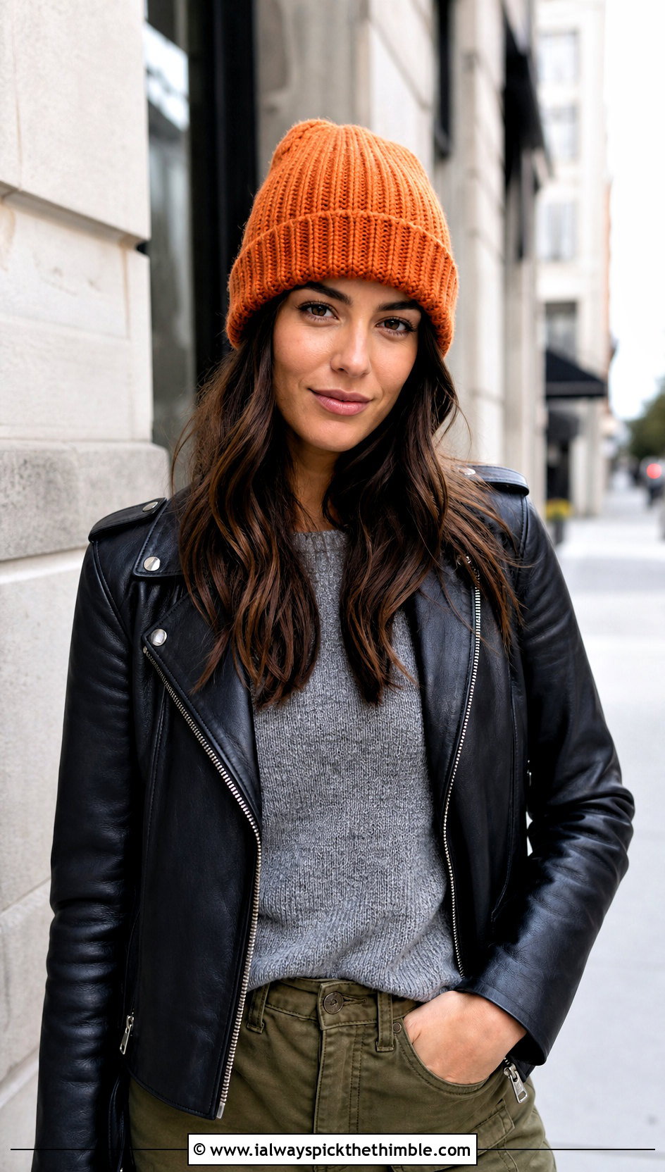 Ribbed Crochet Beanie With Leather Jacket And Cargo Pants - 15 Crochet Hats All Sizes outfit ideas