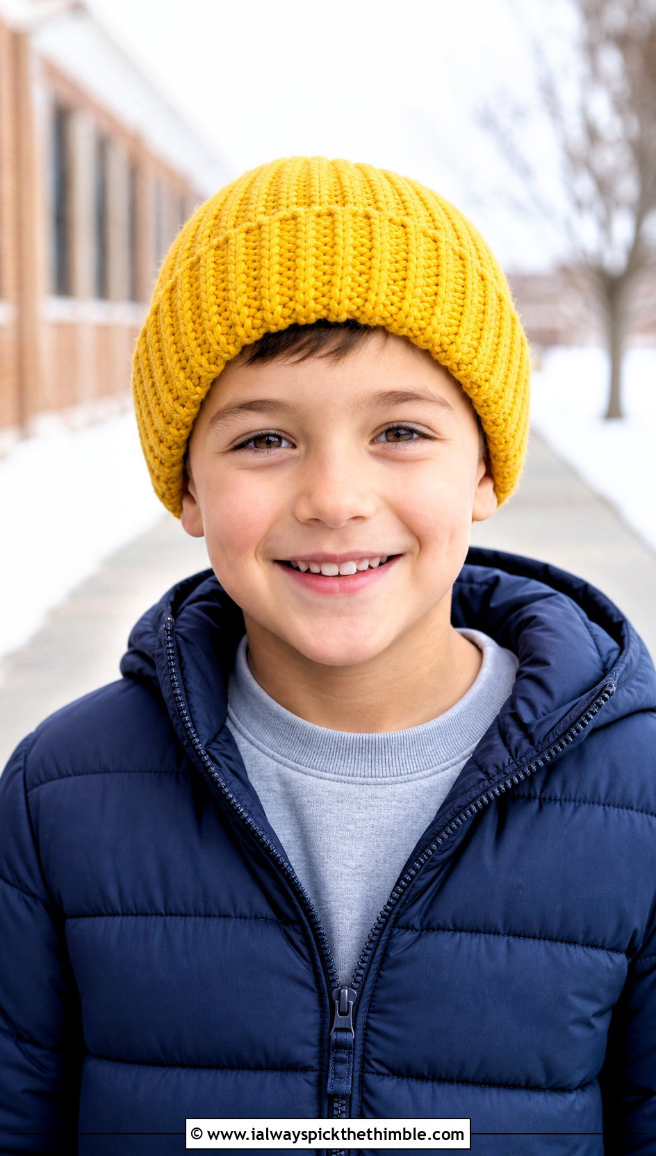 Ribbed Crochet Beanie With Puffer Jacket - 25 childrens crochet hats outfit ideas