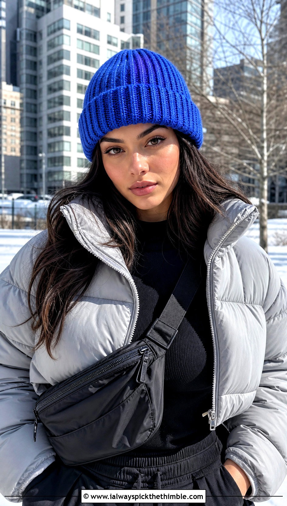 Ribbed Crochet Beanie With Puffer Jacket - 25 crochet hat for women outfit ideas