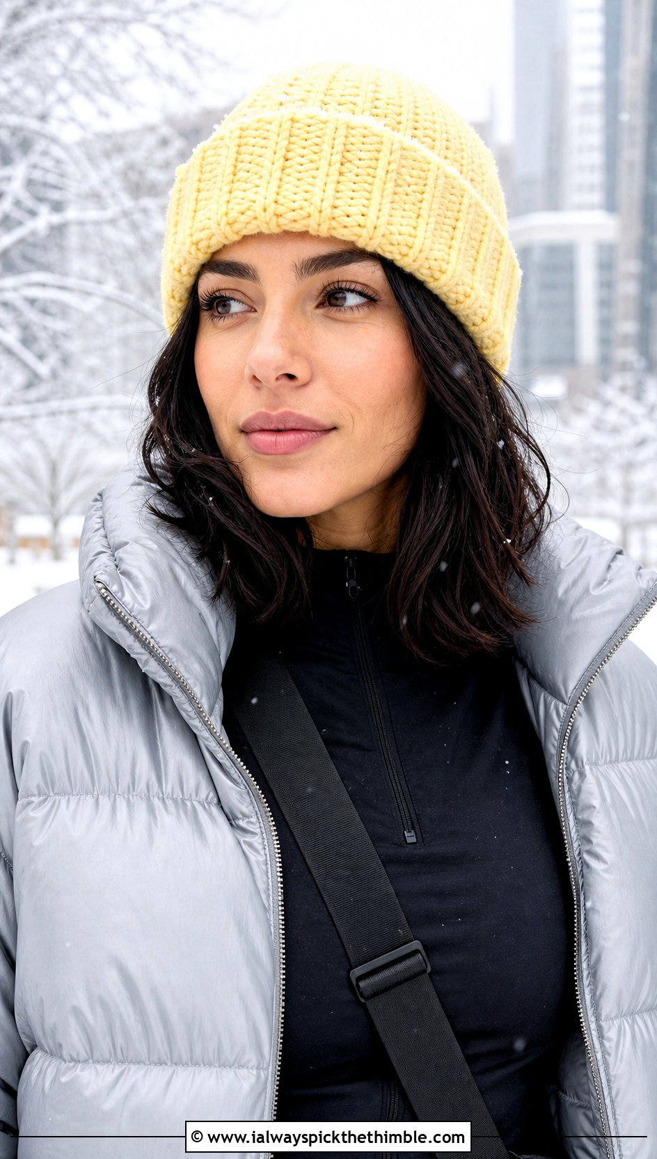 Ribbed Crochet Beanie With Puffer Jacket And Leggings - 25 crochet hat outfit ideas