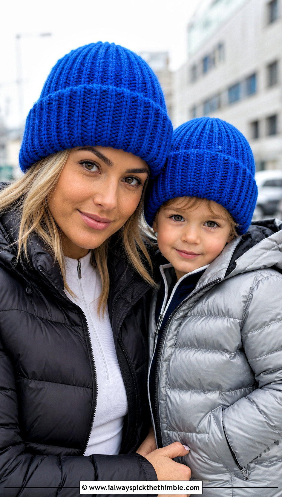 Ribbed Crochet Beanie With Puffer Jackets And Leggings - 20 crochet mommy and me hats outfit ideas