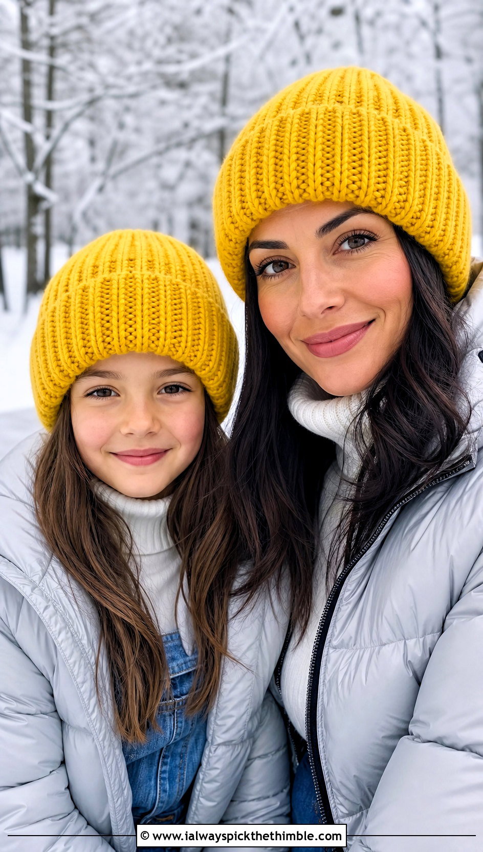Ribbed Crochet Beanie With Puffer Jackets - 20 Mommy And Me Crochet Hats outfit ideas