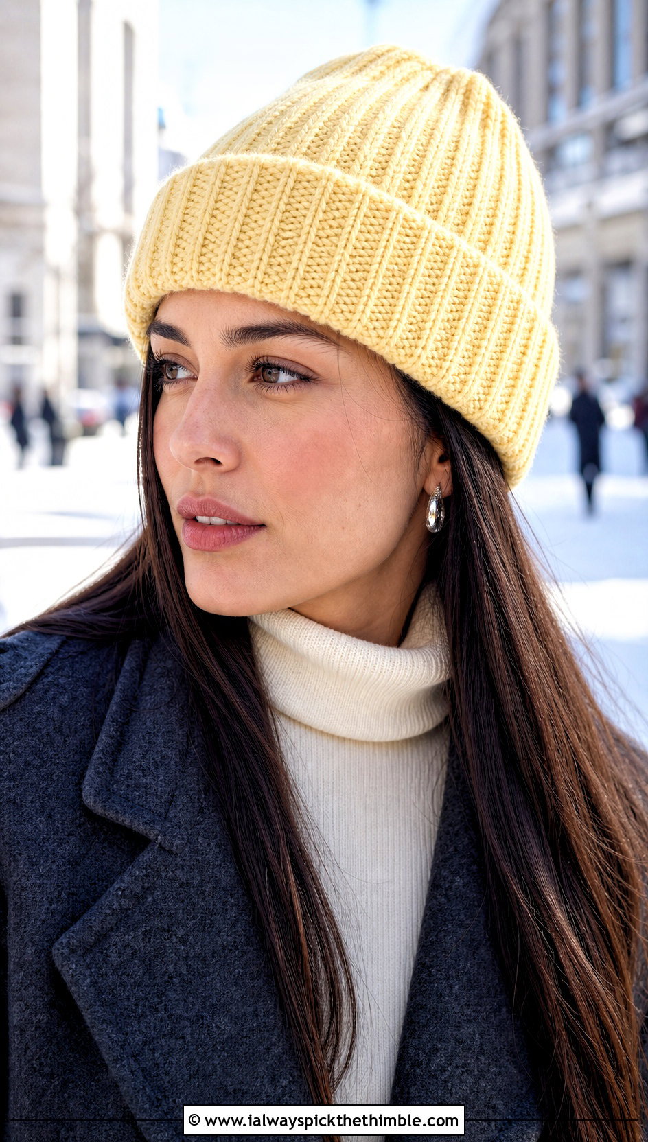Ribbed Crochet Beanie With Wool Coat - 20 easy simple crochet hats for beginners outfit ideas