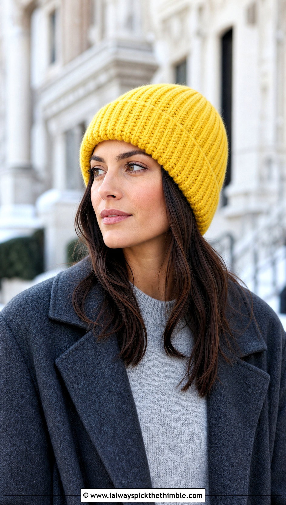 Ribbed Crochet Beanie With Wool Coat - 20 Quick Crochet Hats outfit ideas