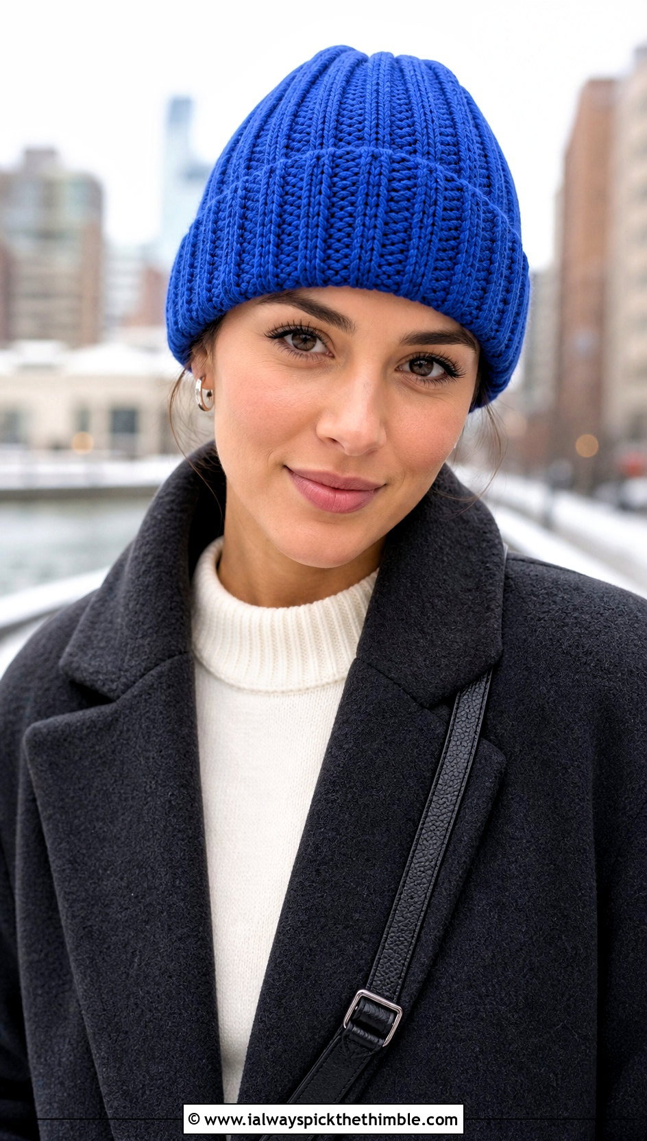 Ribbed Crochet Beanie With Wool Coat - 25 cute crochet hat outfit ideas