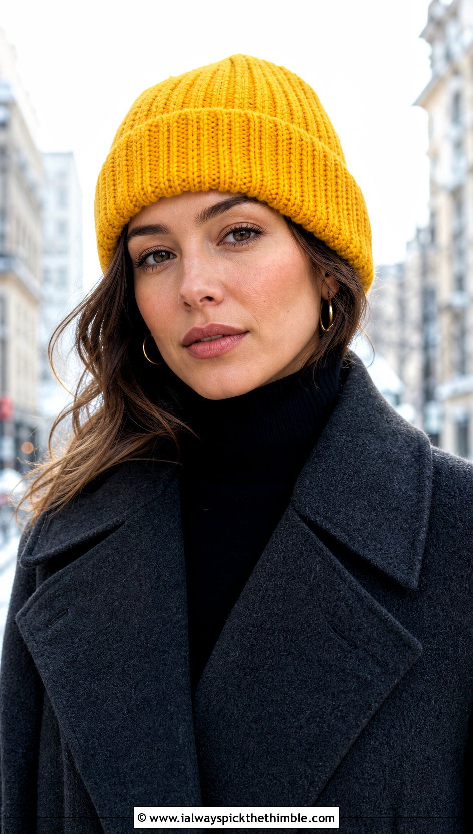 Ribbed Crochet Beanie With Wool Coat - 25 easy crochet hats outfit ideas