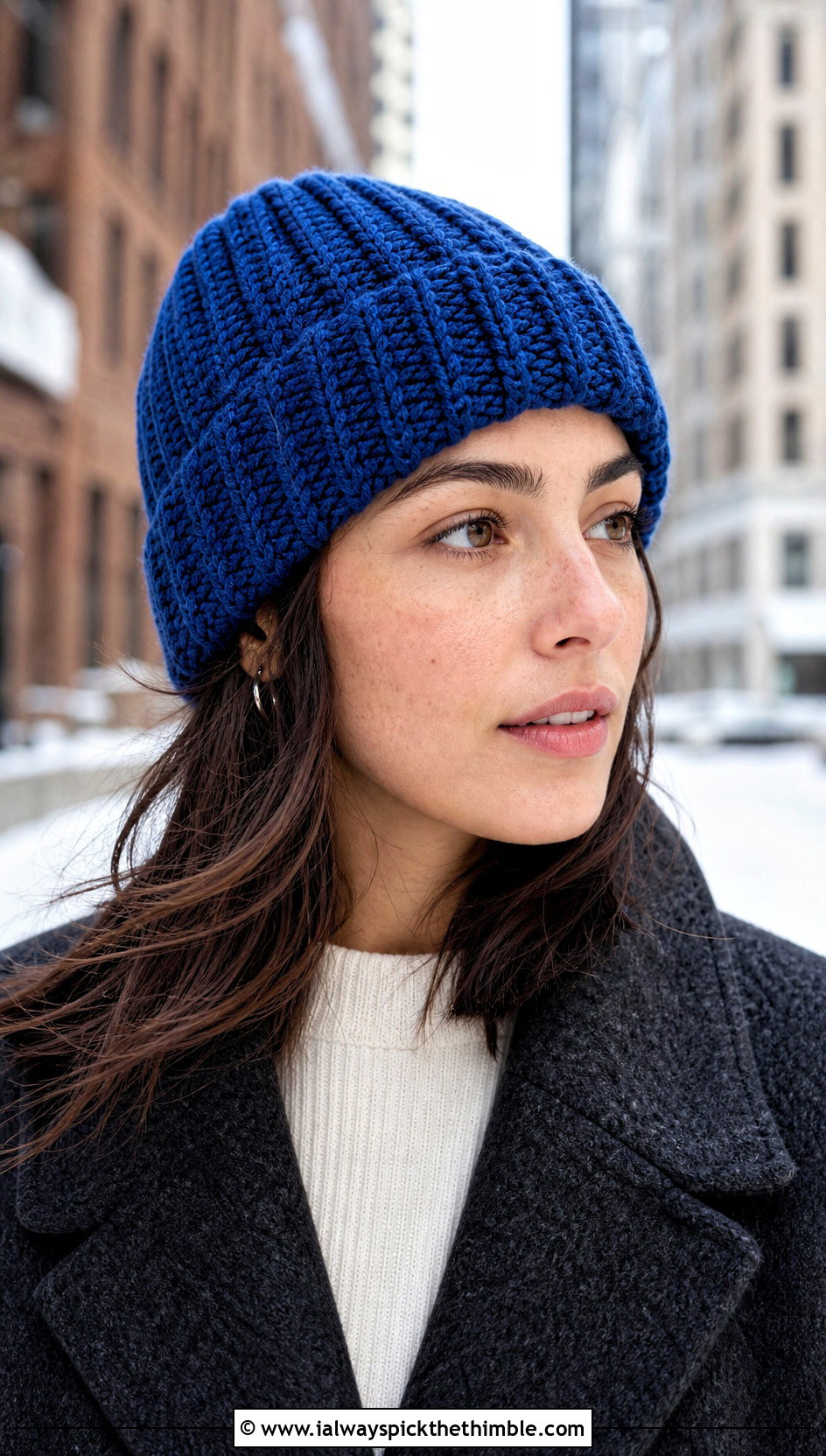 Ribbed Crochet Beanie With Wool Coat And Jeans - 20 Easy Crochet Hats For Beginners outfit ideas