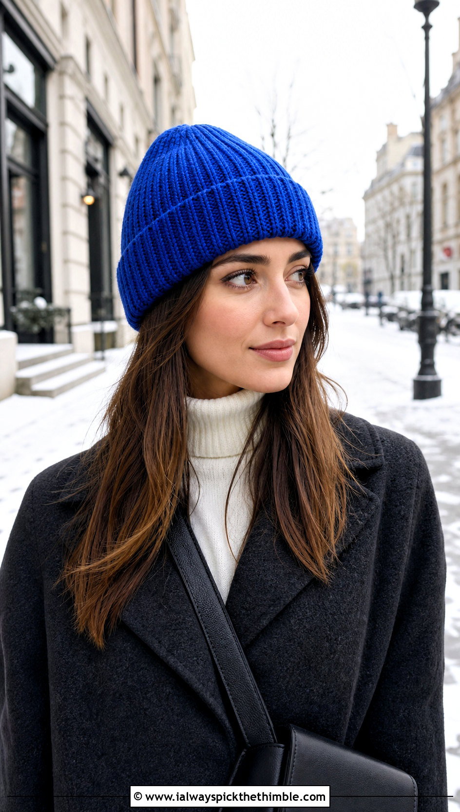 Ribbed Crochet Beanie With Wool Coat And Jeans - 20 Warm Crochet Hat outfit ideas