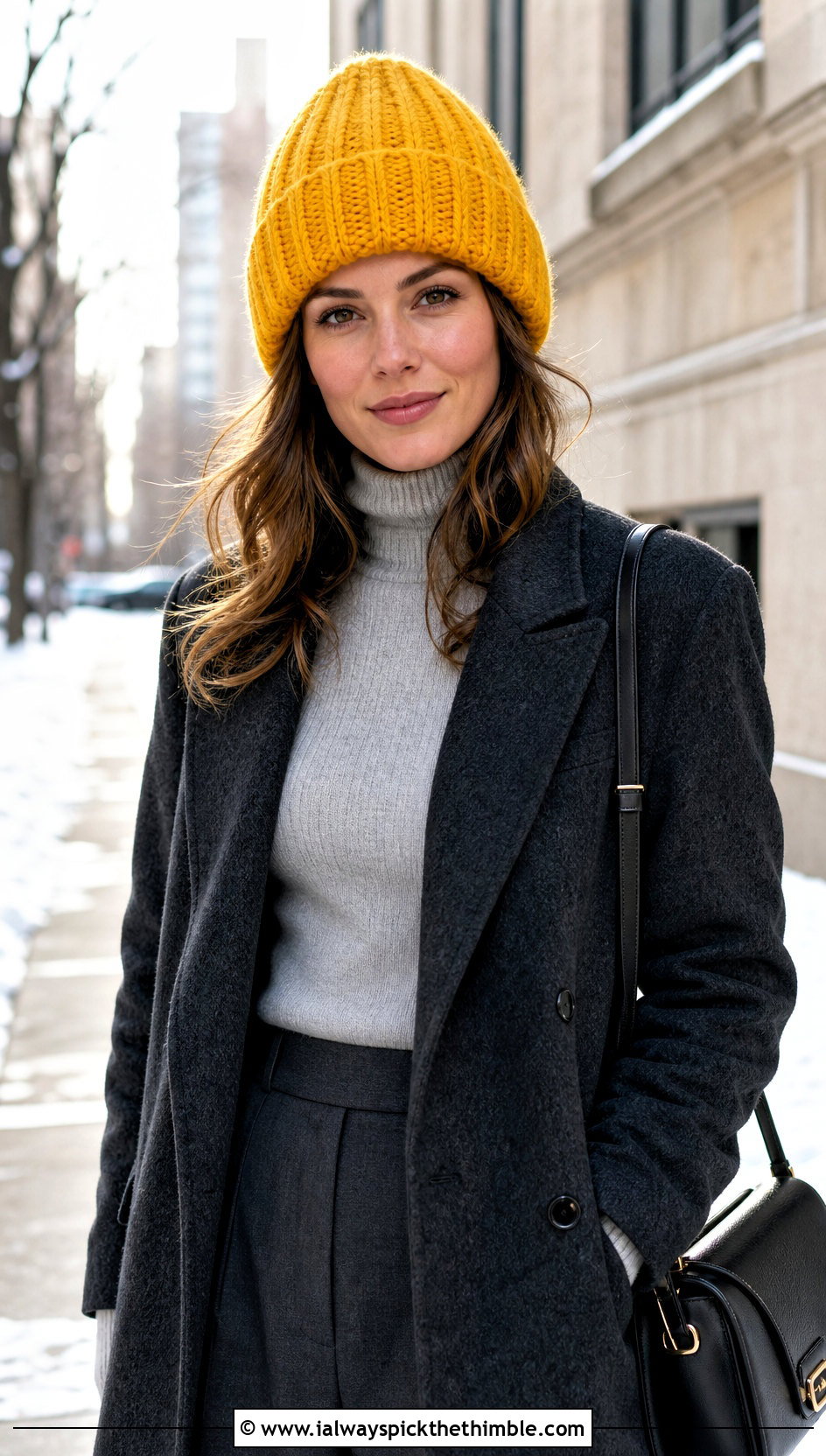 Ribbed Crochet Beanie With Wool Coat And Trousers - 20 Best Crochet Hat outfit ideas