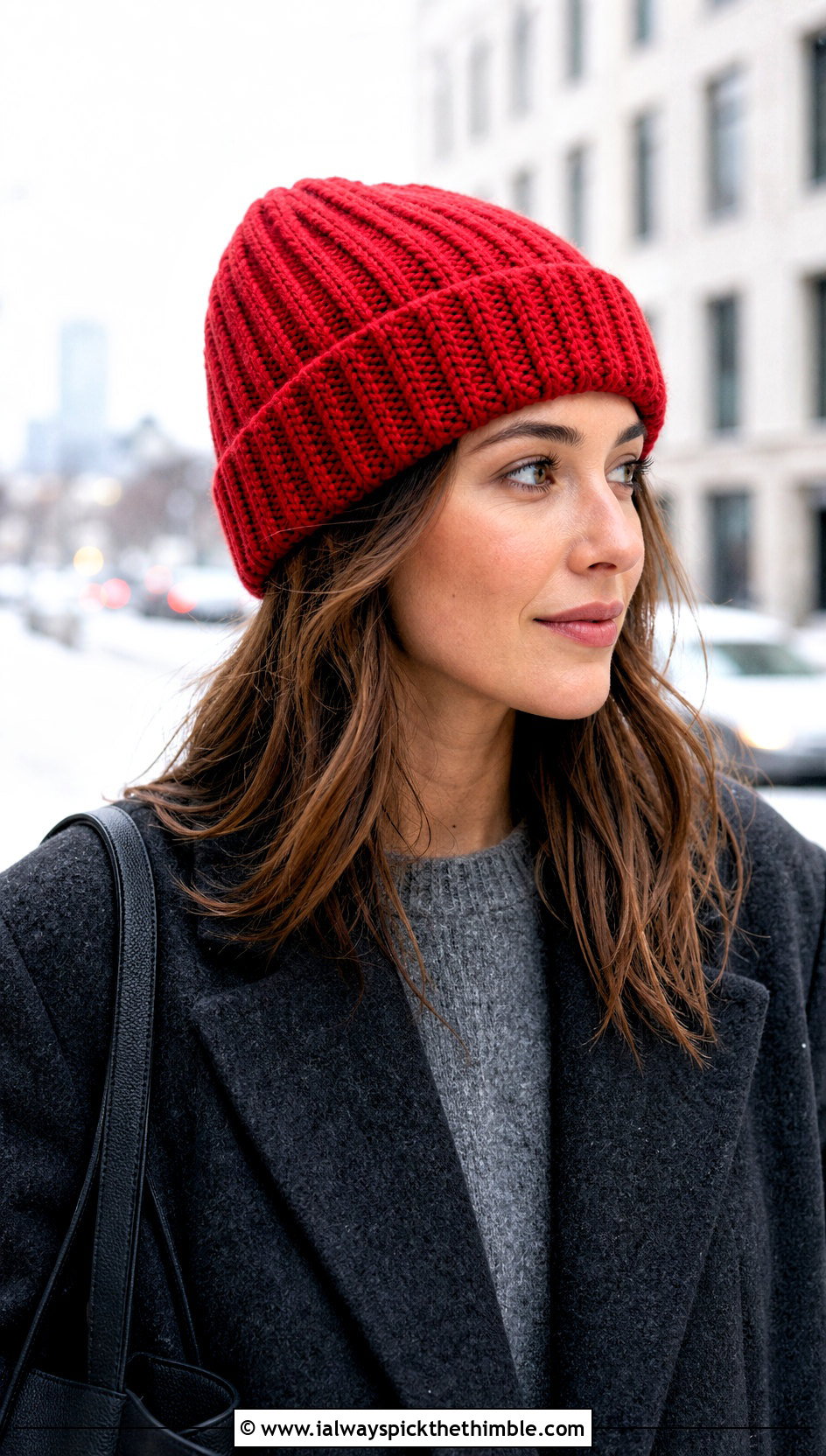 Ribbed Crochet Beanie With Wool Coat - 15 Crocheted Womens Hats outfit ideas