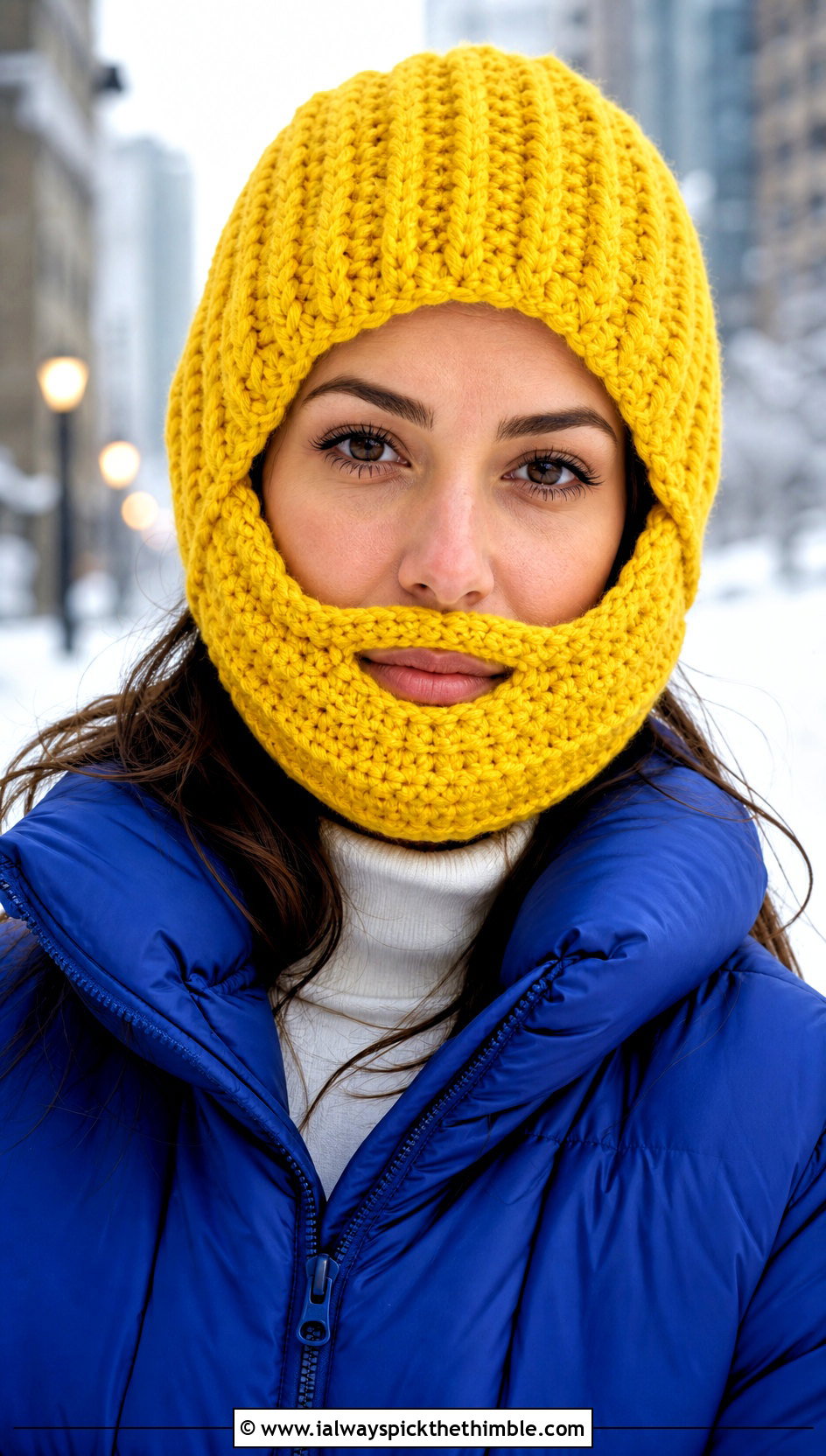 Ribbed Crochet Beard Beanie With Puffer Jacket - 15 Crochet Hat With Beard outfit ideas
