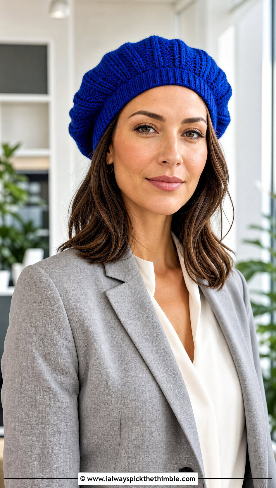 Ribbed Crochet Beret With Blazer And Trousers - 15 simple crochet beret outfit ideas