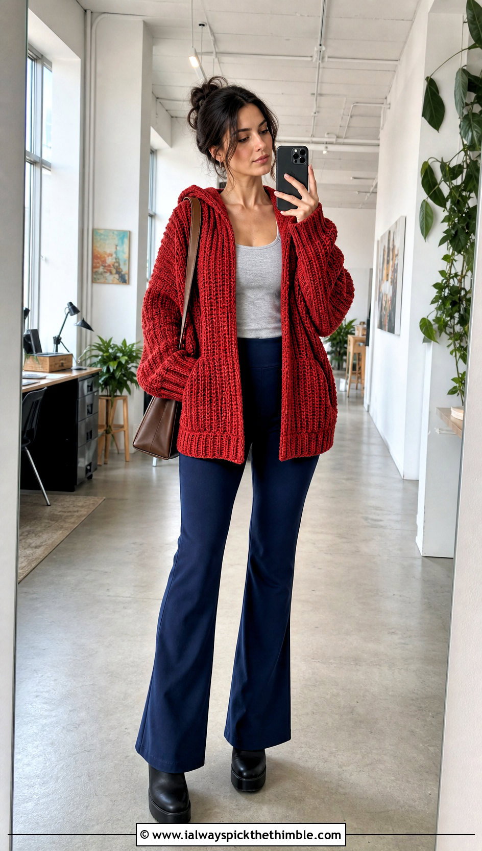 Ribbed Crochet Blanket Hoodie With Flared Pants - 20 crochet blanket hoodie outfit ideas