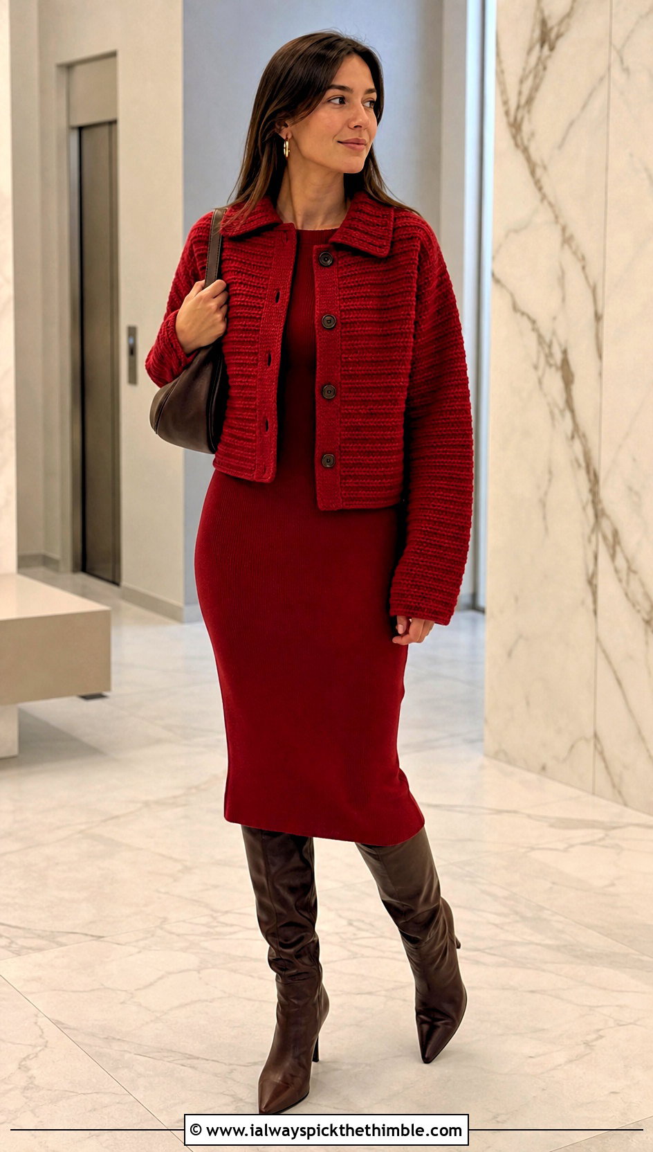 Ribbed Crochet Bog Jacket With Matching Knit Dress - 25 Crochet Bog Jacket outfit ideas