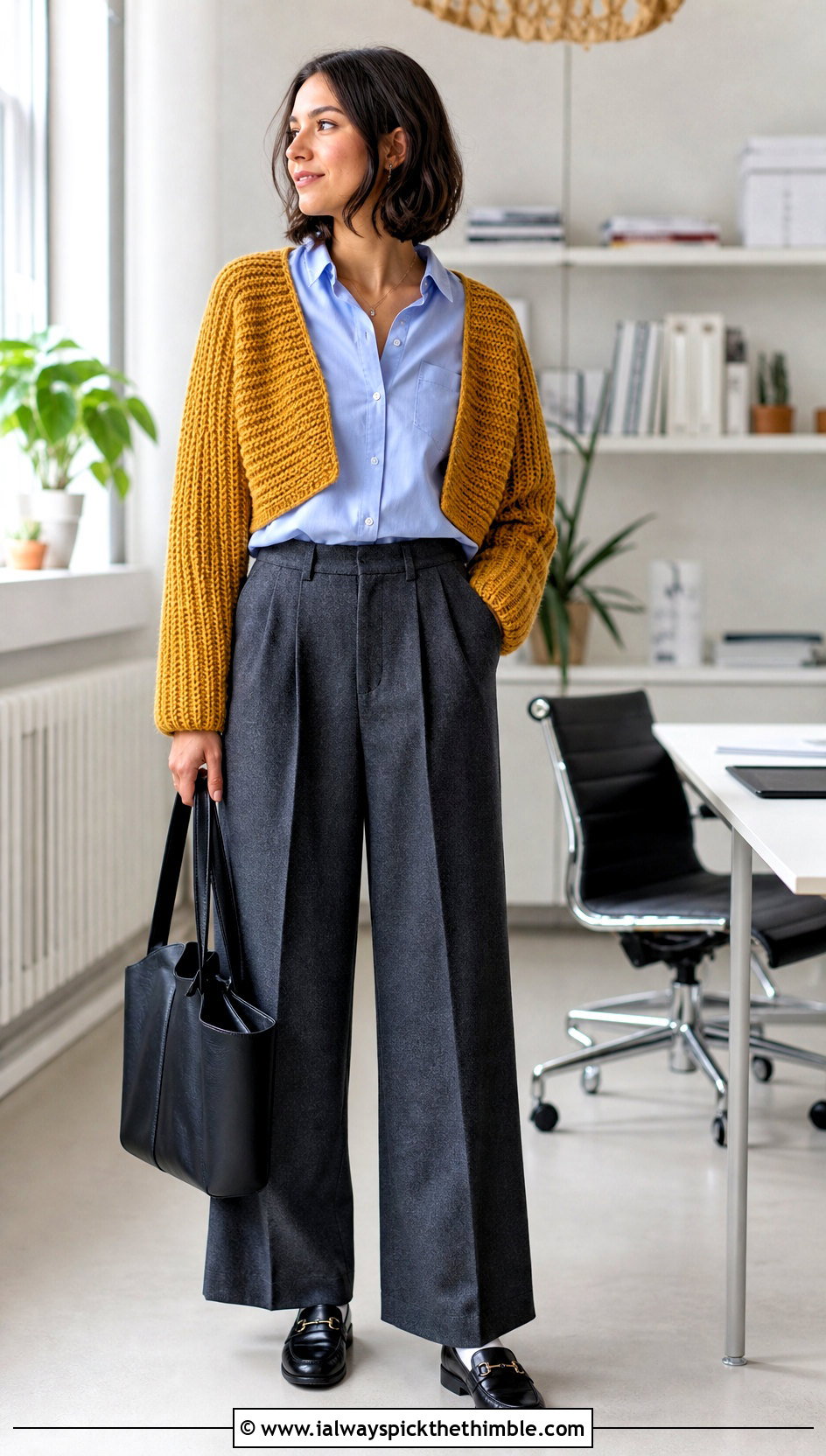 Ribbed Crochet Bolero With Tailored Trousers - 20 Mini Crochet Sweater outfit ideas