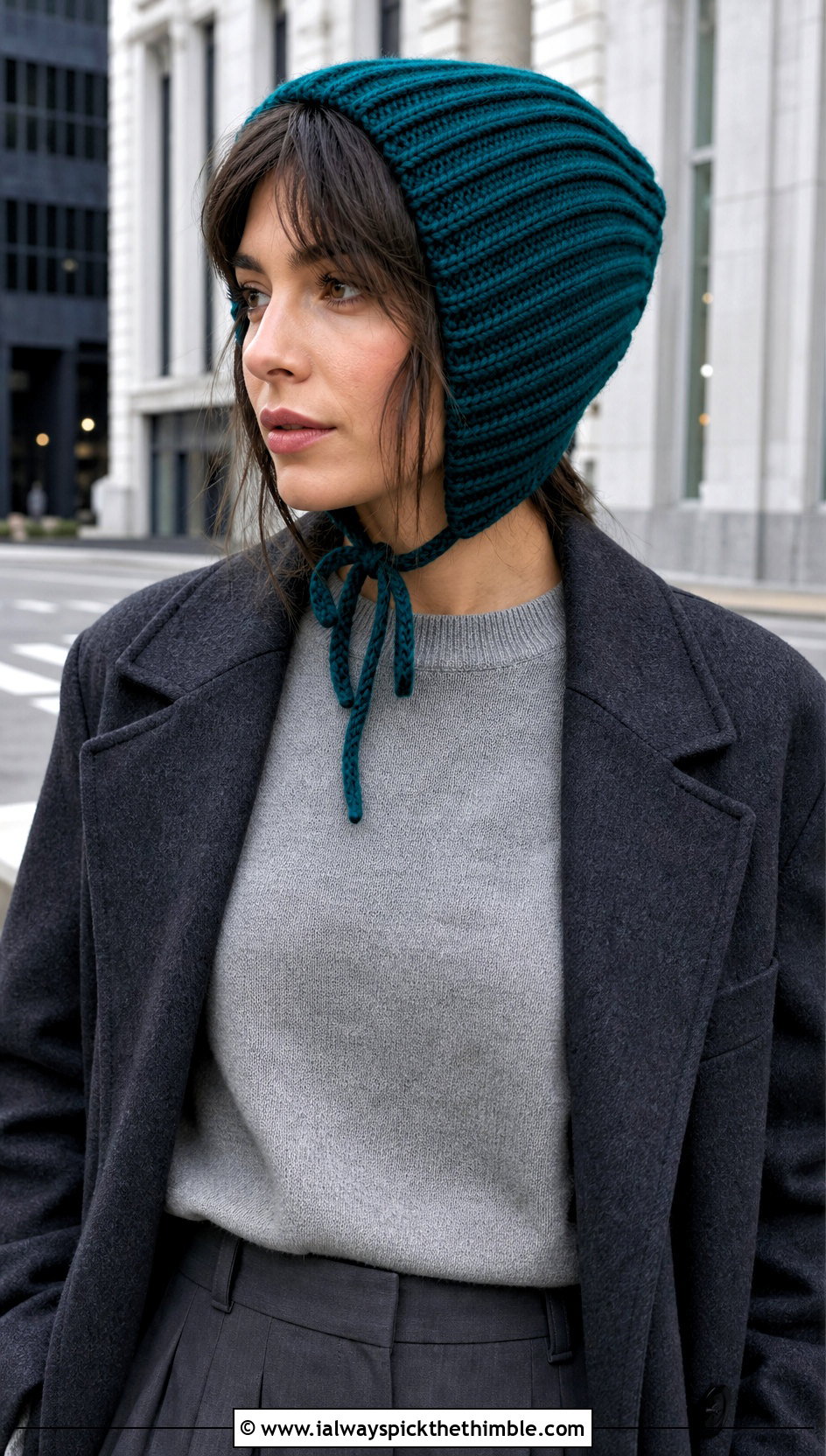 Ribbed Crochet Bonnet With Tailored Coat - 20 Easy Crochet Bonnet outfit ideas