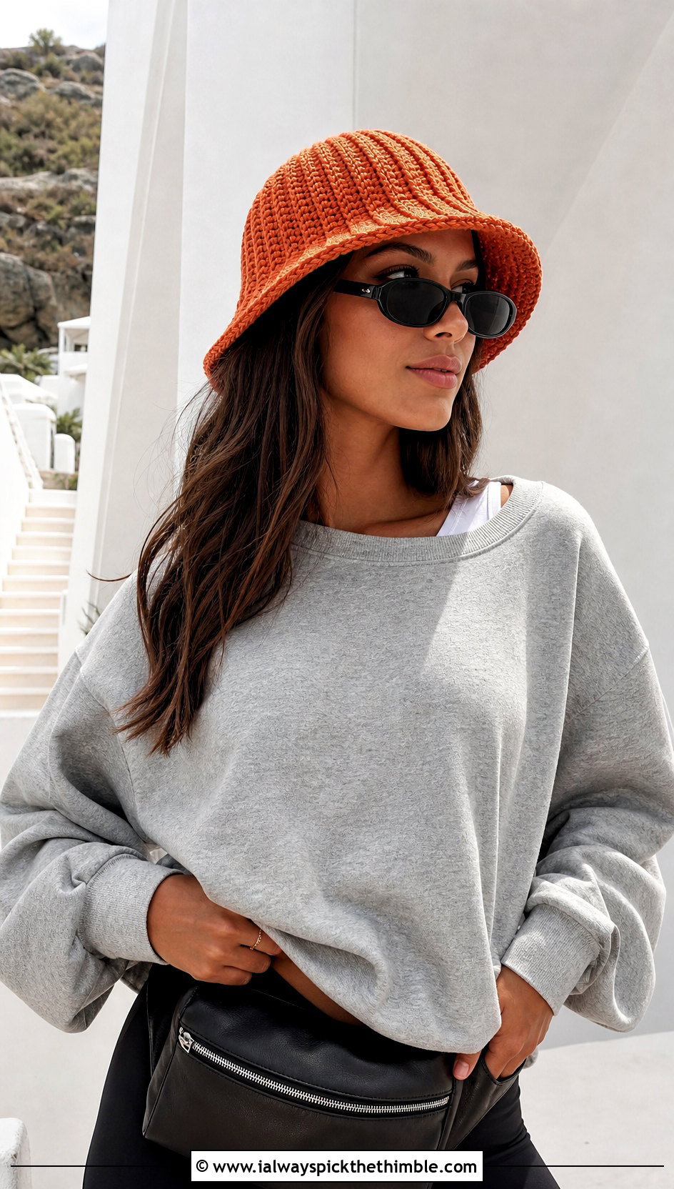 Ribbed Crochet Bucket Hat With Matching Sweat Set - 25 crochet bucket hats outfit ideas