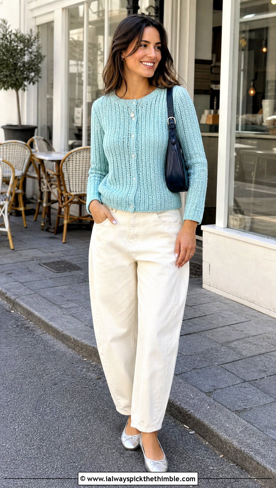 Ribbed Crochet Button Front Top With Relaxed Jeans - 20 ribs crochet top outfit ideas