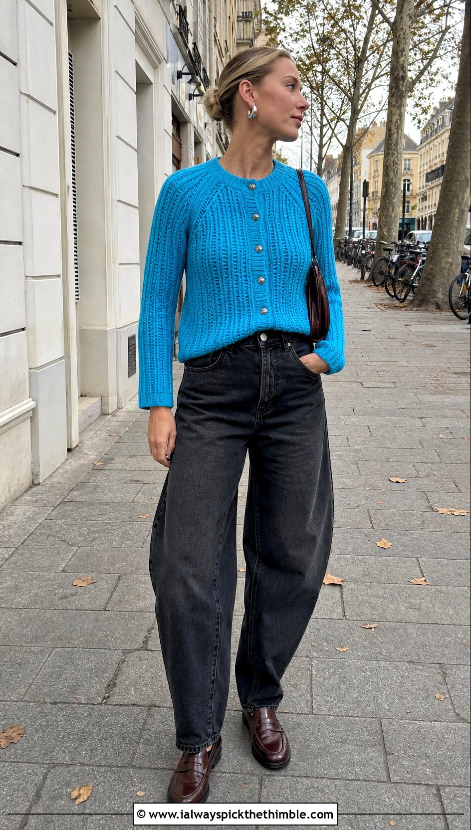 Ribbed Crochet Cardigan With Barrel Jeans - 20 Autumn Crochet Cardigan outfit ideas