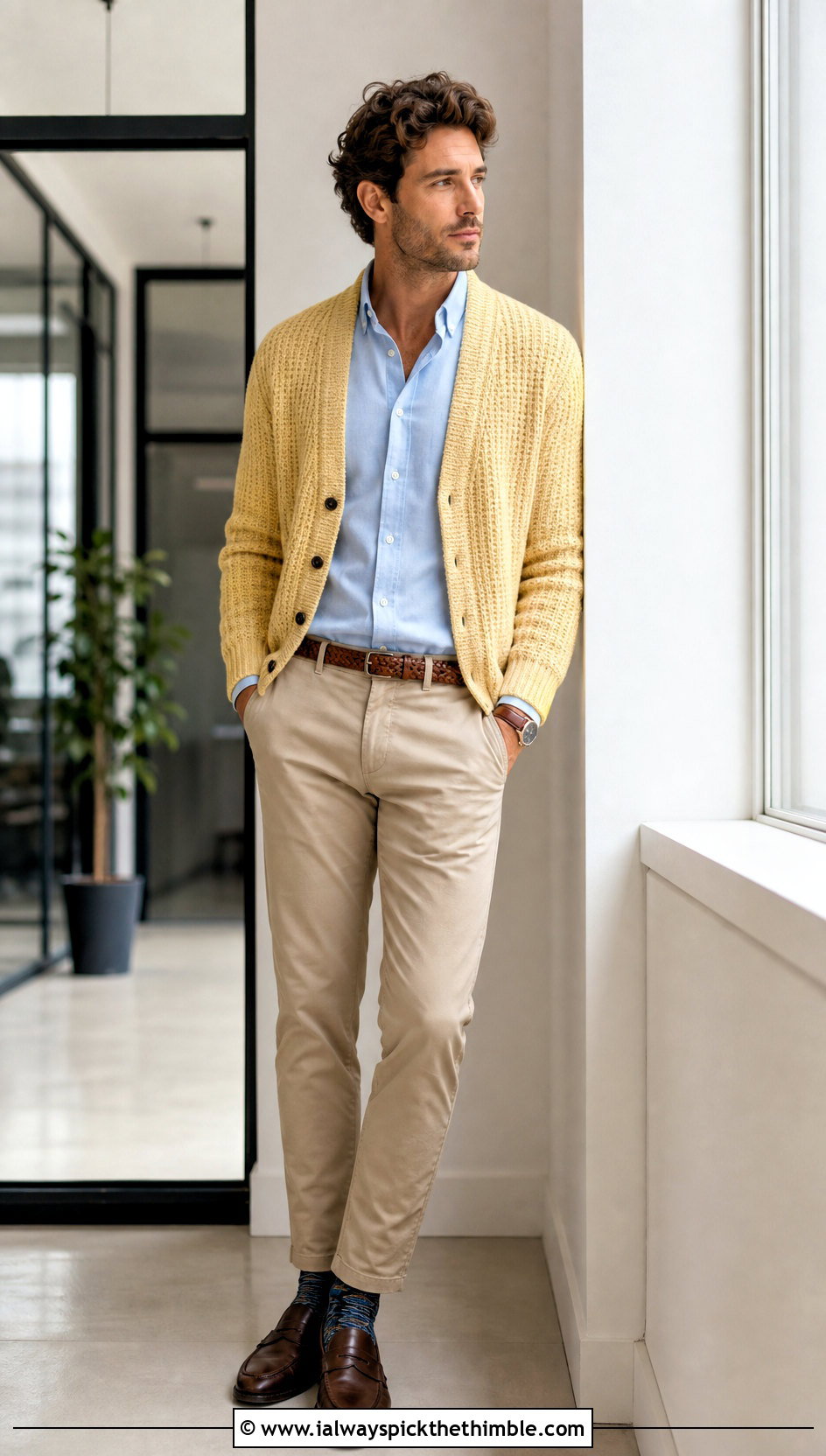 Ribbed Crochet Cardigan With Chinos - 20 crochet man cardigan outfit ideas