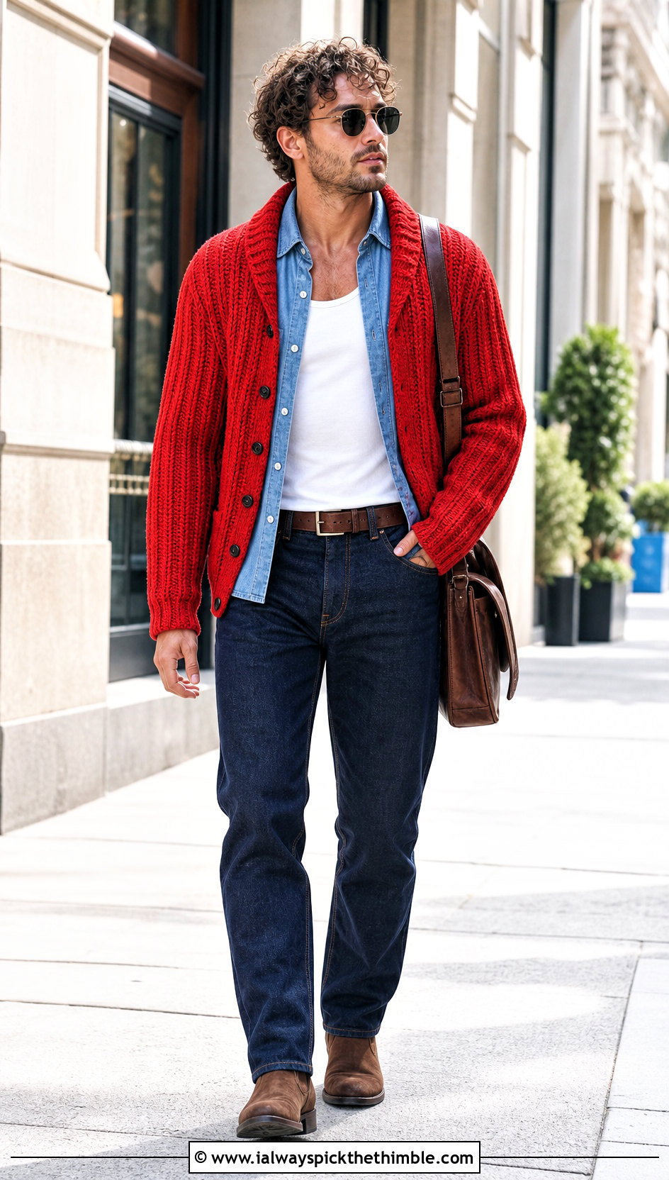 Ribbed Crochet Cardigan With Double Denim - 20 men's crochet cardigan outfit ideas