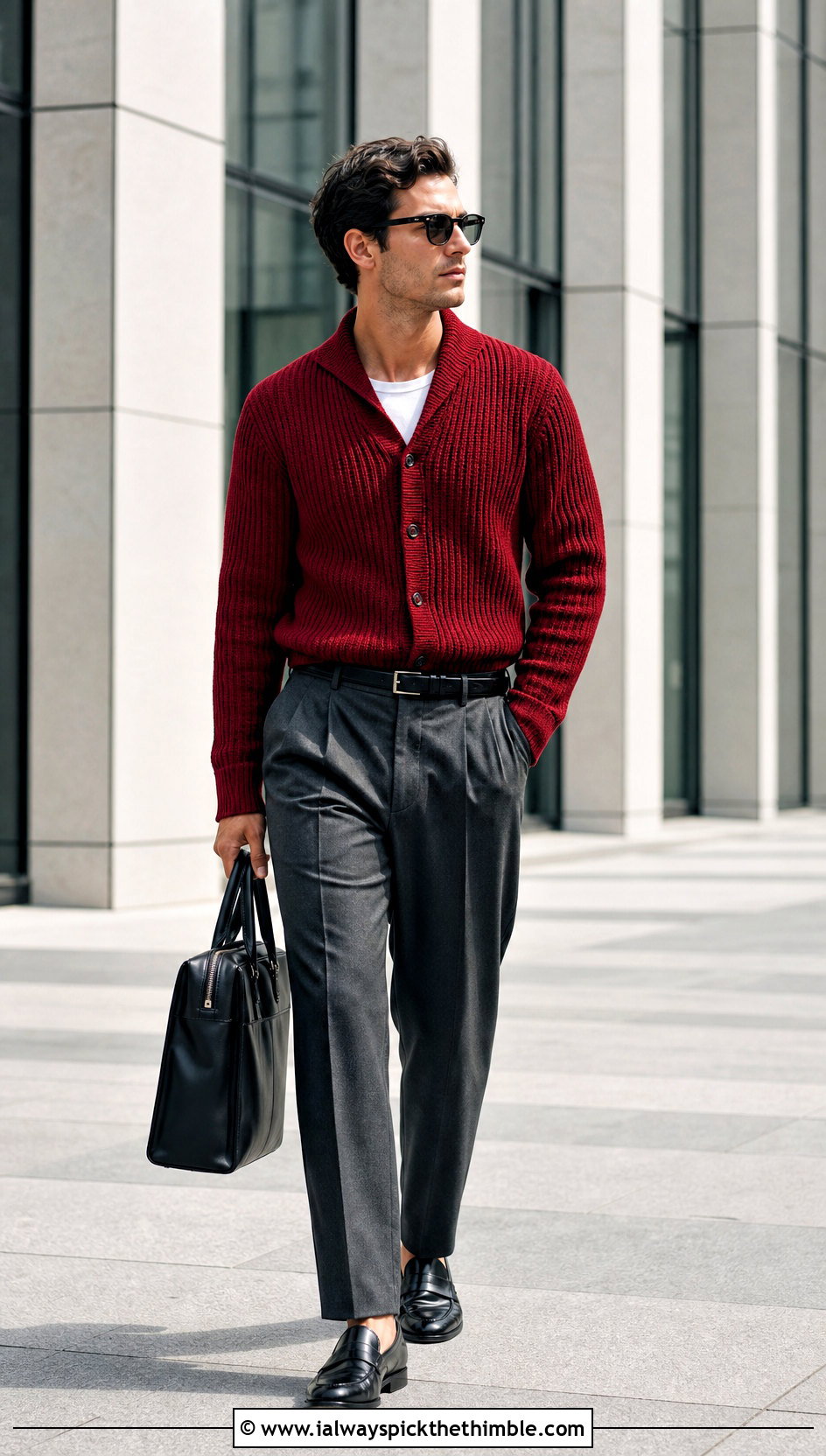 Ribbed Crochet Cardigan With Tailored Trousers - 25 crochet cardigan men outfit ideas