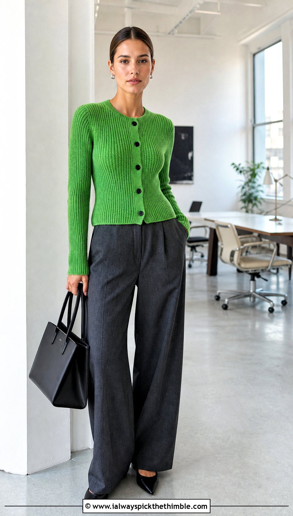 Ribbed Crochet Cardigan With Tailored Trousers - 25 cute crochet cardigan outfit ideas