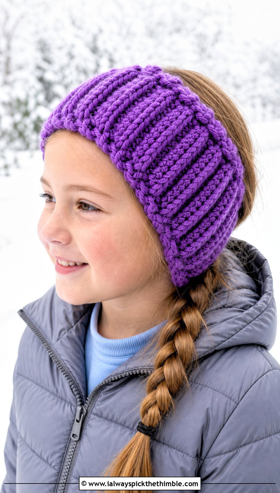 Ribbed Crochet Childs Ear Warmer With Puffer Jacket - 20 Crochet Childs Headband outfit ideas