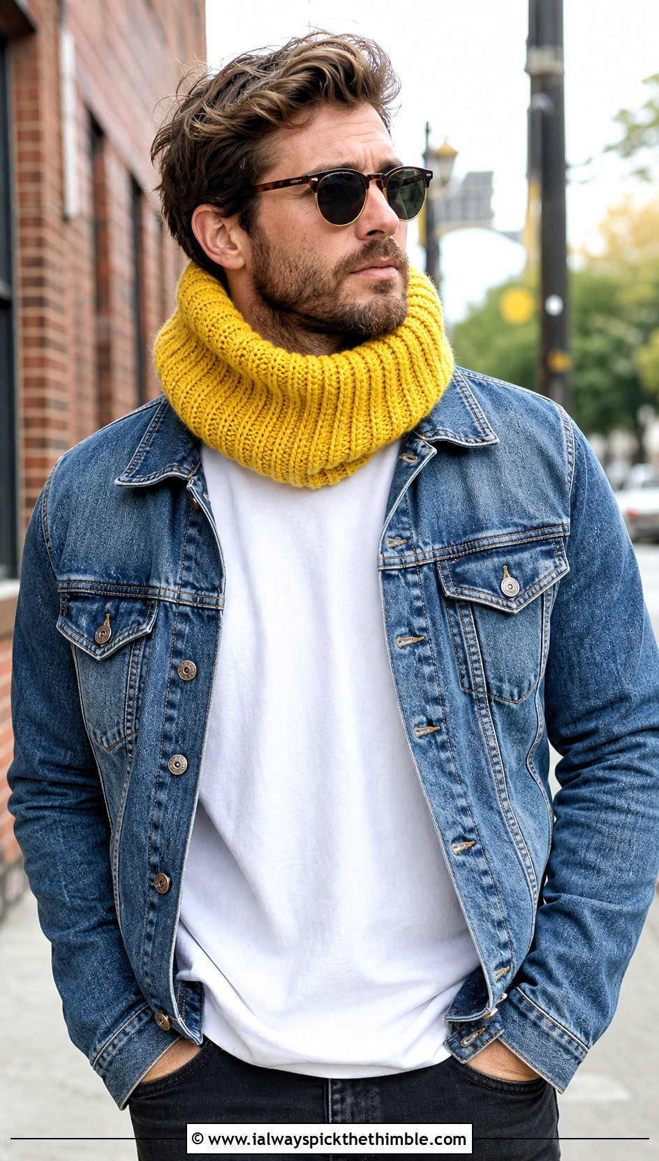 Ribbed Crochet Cowl With Denim Jacket - 20 crochet cowl for men outfit ideas