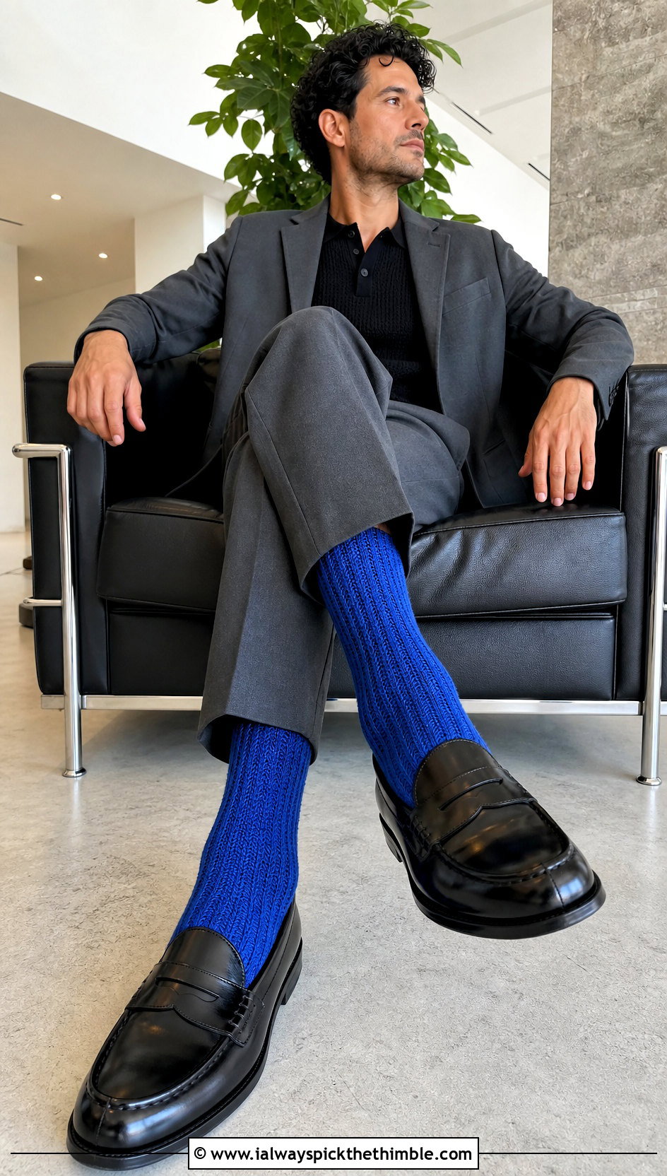 Ribbed Crochet Crew Socks With Cropped Suit - 20 Mens Crochet Socks outfit ideas