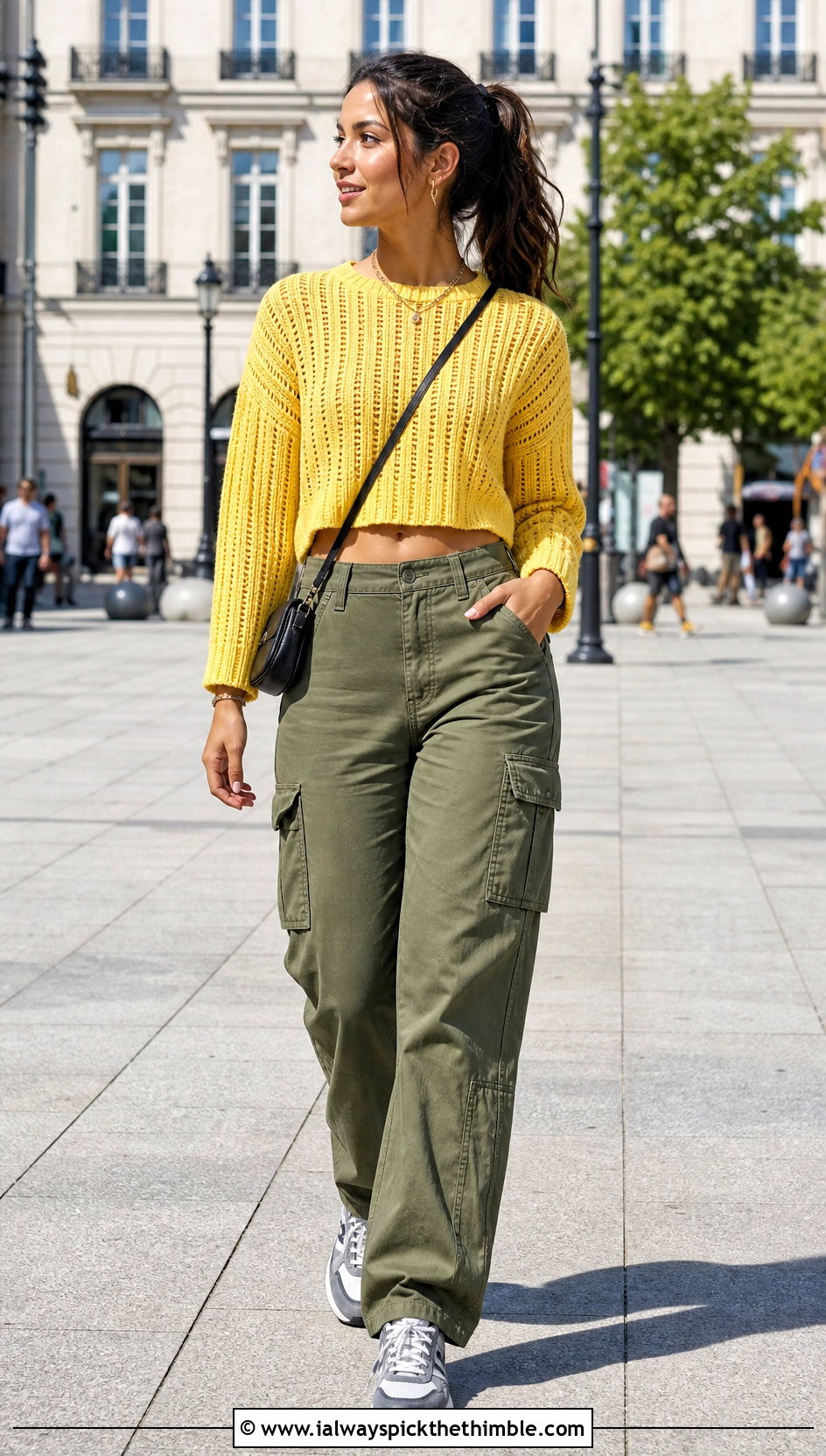Ribbed Crochet Crop Sweater With Cargo Pants - 25 crochet crop sweater outfit ideas