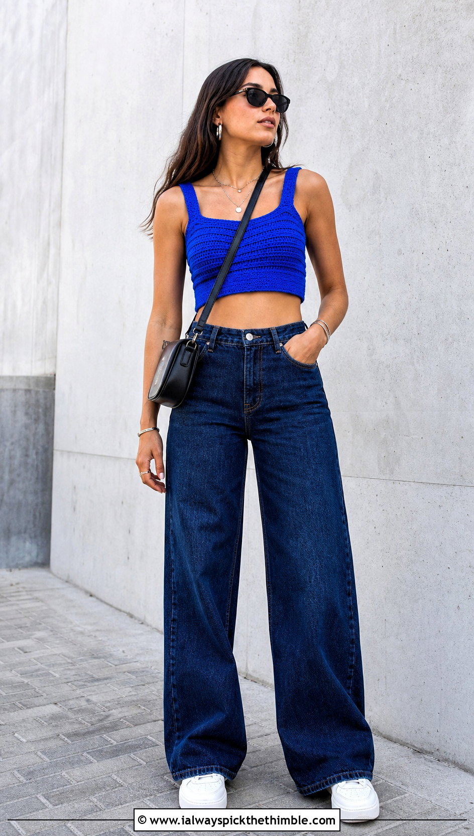 Ribbed Crochet Crop Top With Wide Leg Jeans - 25 simple crochet top outfit ideas