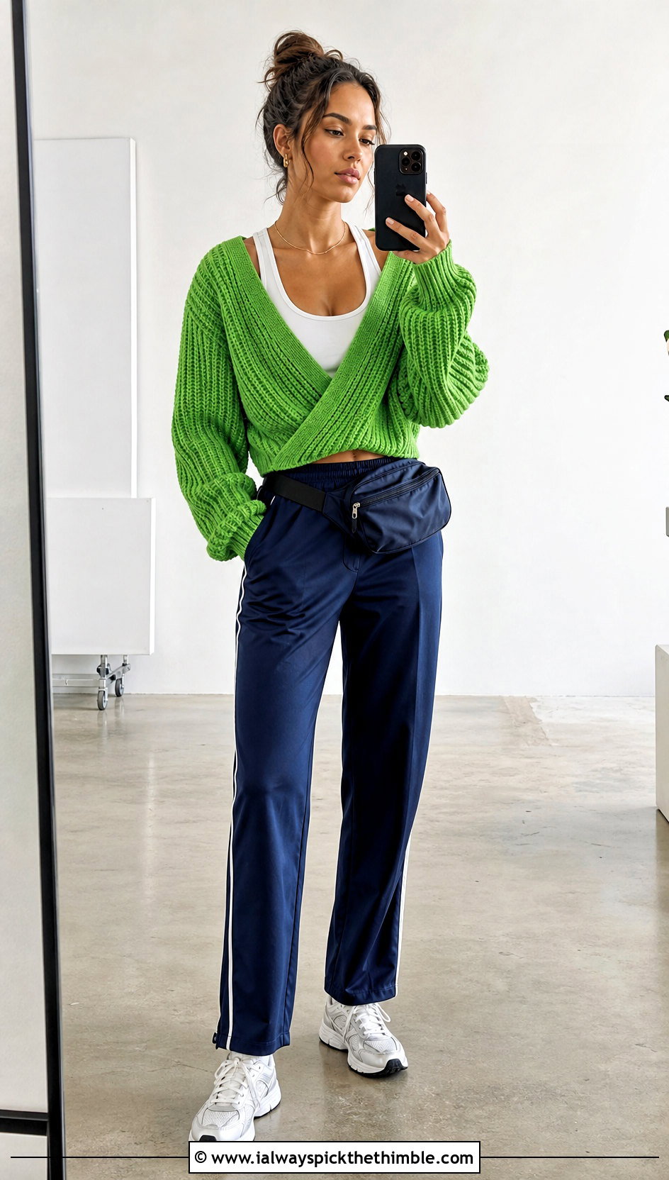 Ribbed Crochet Crossover Sweater With Track Pants - 15 Crochet Crossover Sweater outfit ideas