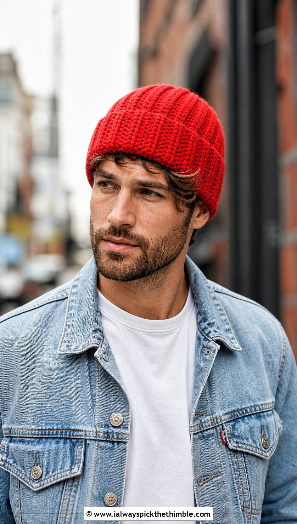 Ribbed Crochet Cuff Beanie With Denim Jacket - 25 mens crochet hat outfit ideas