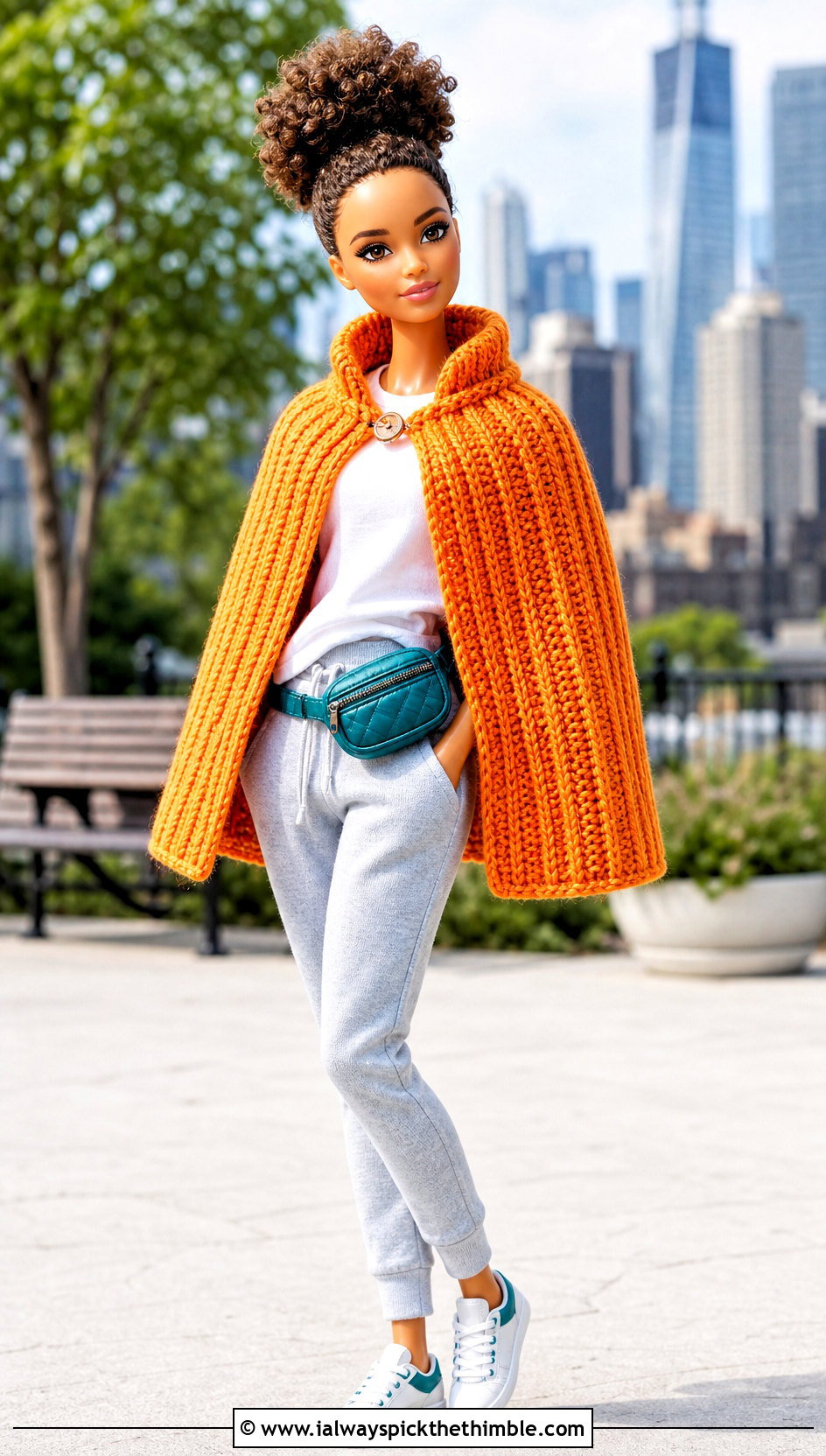 Ribbed Crochet Doll Cape With Joggers And Sneakers - 20 Crochet Doll Cape outfit ideas
