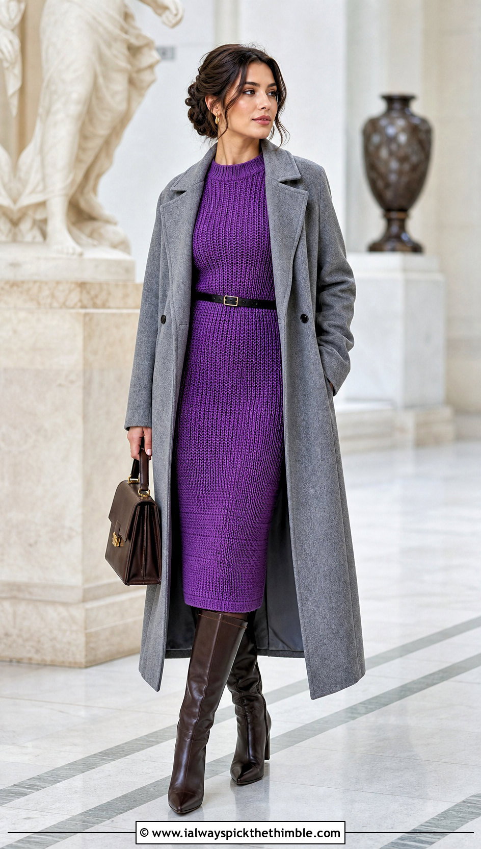 Ribbed Crochet Dress With Knee High Boots - 20 winter crochet outfit ideas