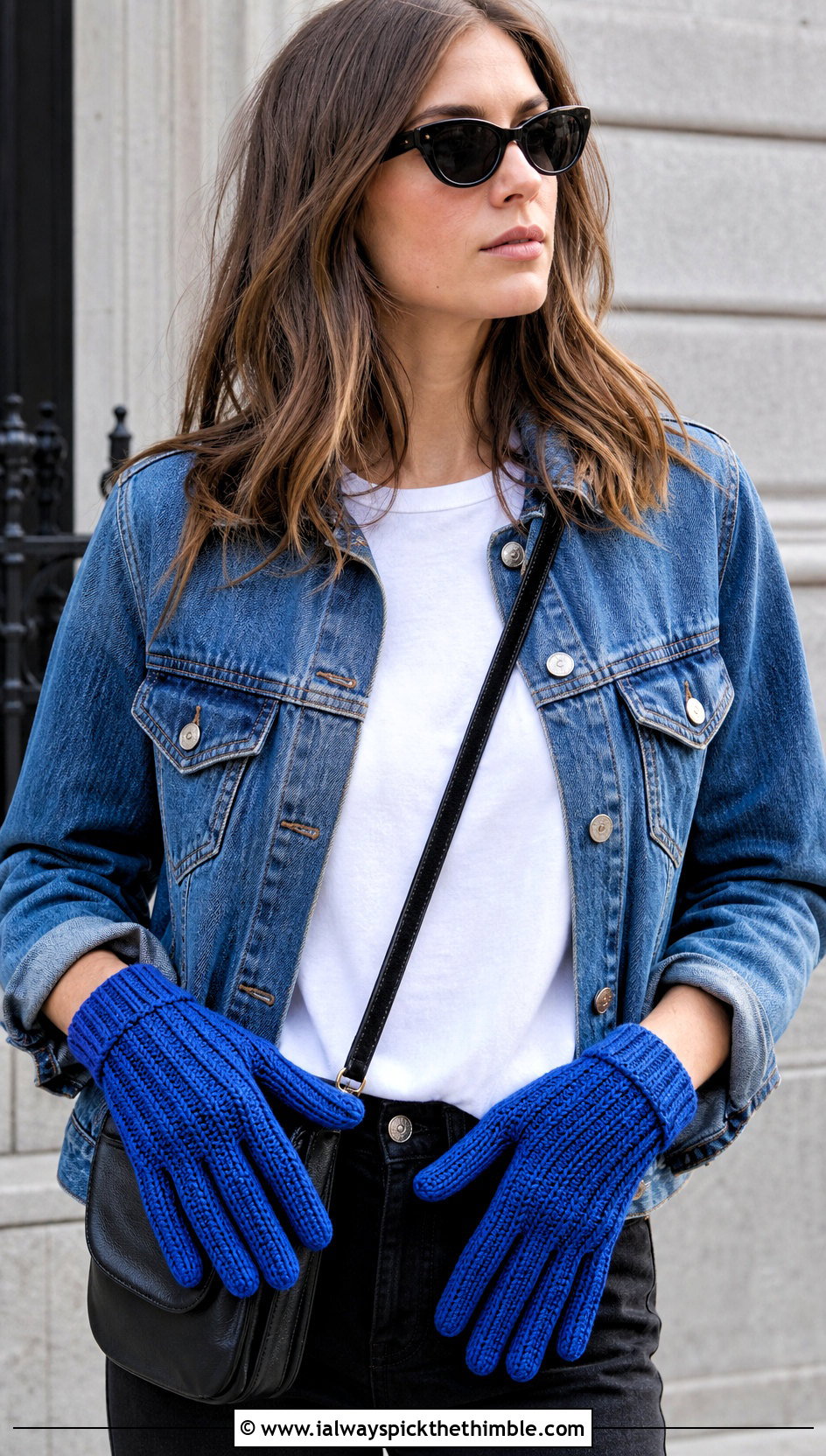 Ribbed Crochet Driving Gloves With Denim Jacket - 20 Crochet Driving Gloves outfit ideas