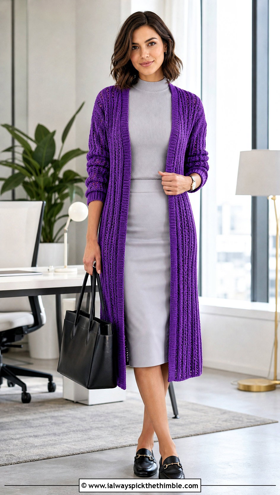 Ribbed Crochet Duster Cardigan With Pencil Skirt - 25 crochet duster cardigan outfit ideas
