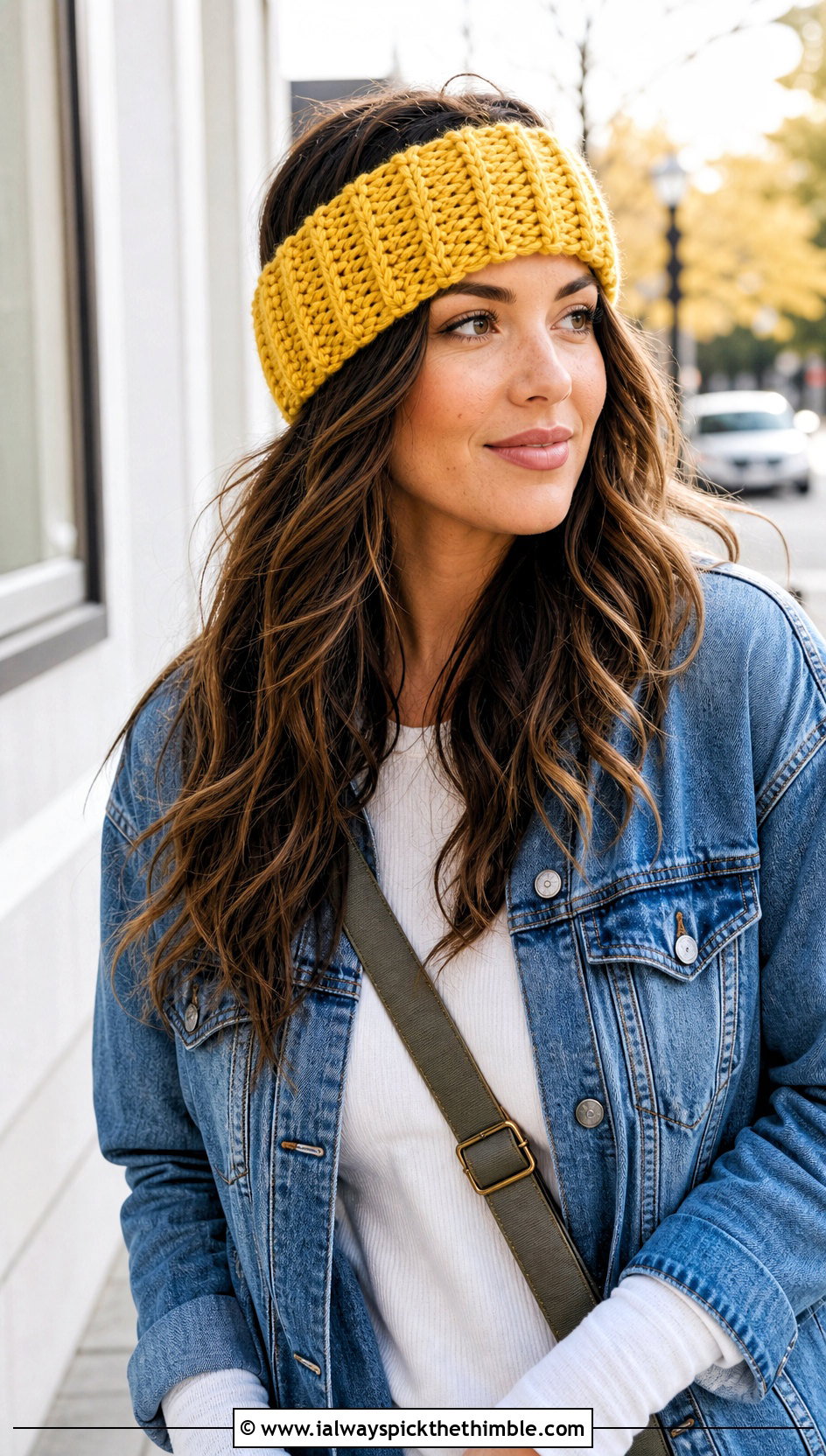Ribbed Crochet Ear Warmer With Denim Jacket - 20 Crochet Headband Ear Warmer outfit ideas