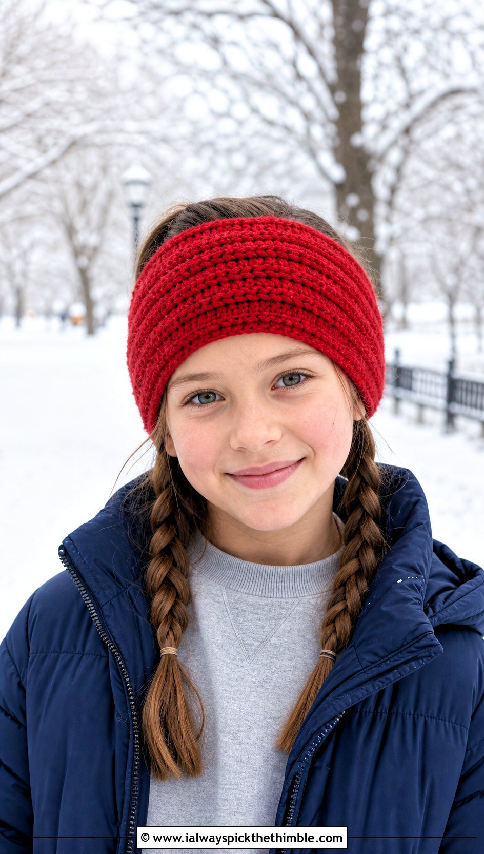 Ribbed Crochet Ear Warmer With Puffer Coat - 15 Childrens Crochet Headband outfit ideas
