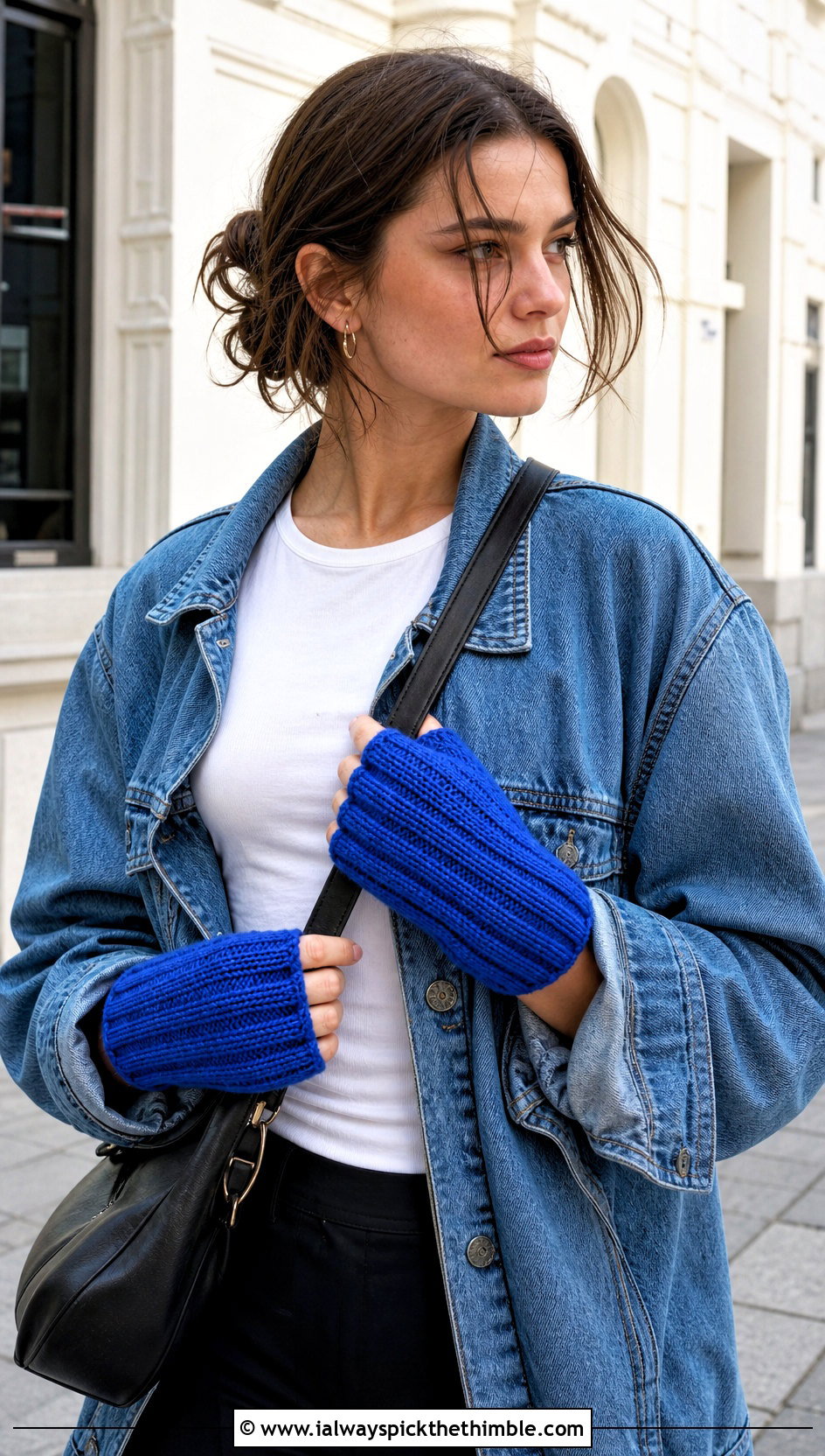 Ribbed Crochet Fingerless Gloves With Denim Jacket - 20 Simple Crochet Fingerless Gloves outfit ideas