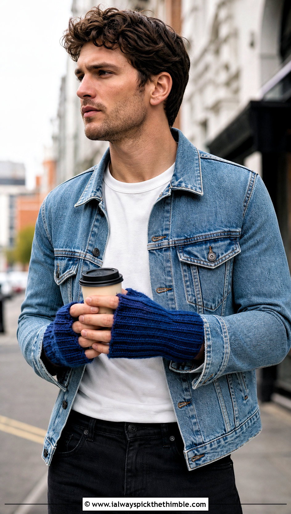 Ribbed Crochet Fingerless Gloves With Denim Jacket - 20 Crochet Mens Fingerless Gloves outfit ideas