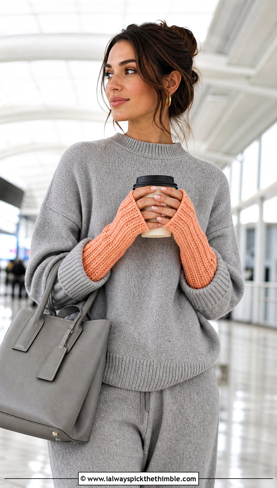 Ribbed Crochet Fingerless Gloves With Matching Knit Set - 25 crochet hand warmer outfit ideas